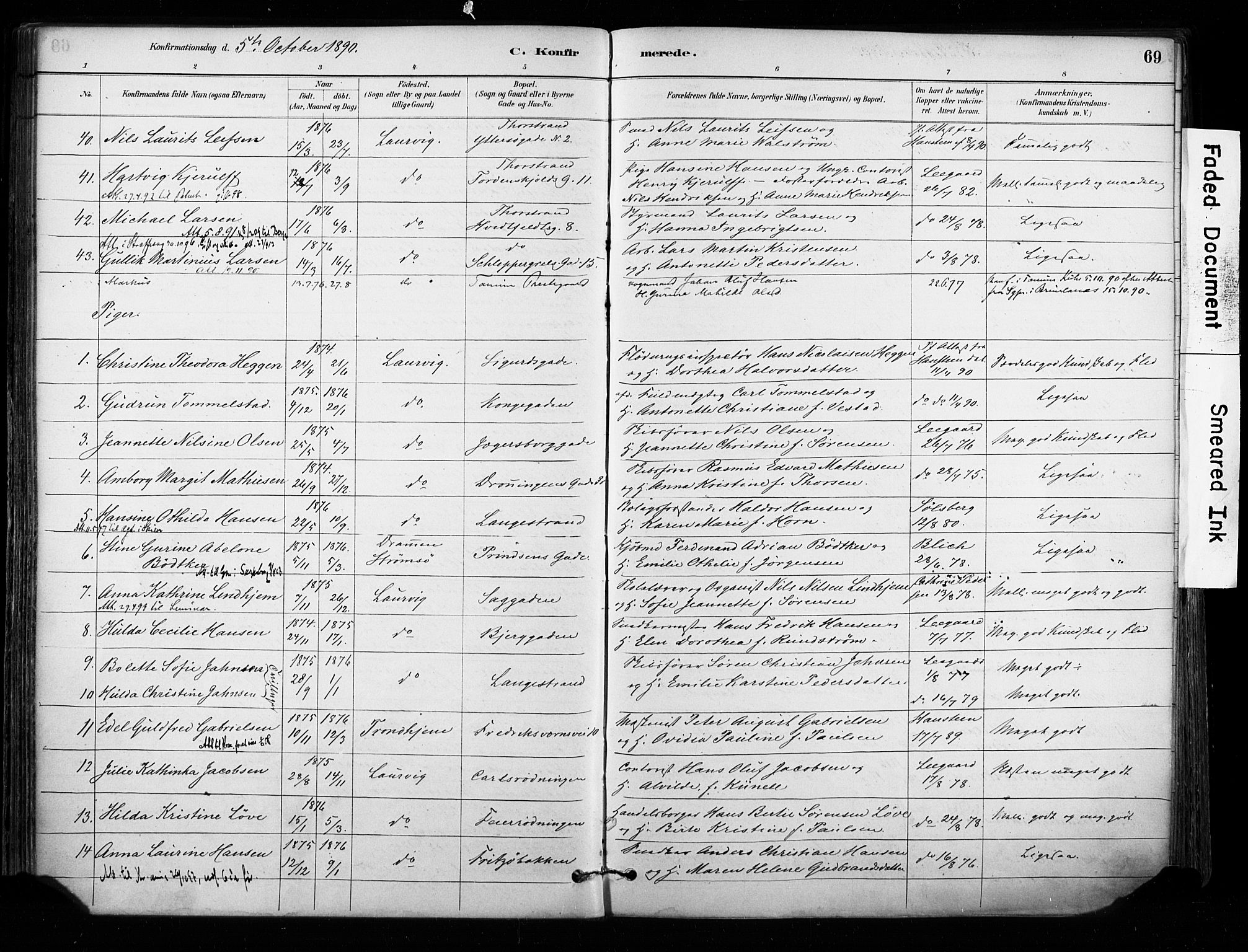 Larvik kirkebøker, AV/SAKO-A-352/F/Fa/L0008: Parish register (official) no. I 8, 1884-1902, p. 69