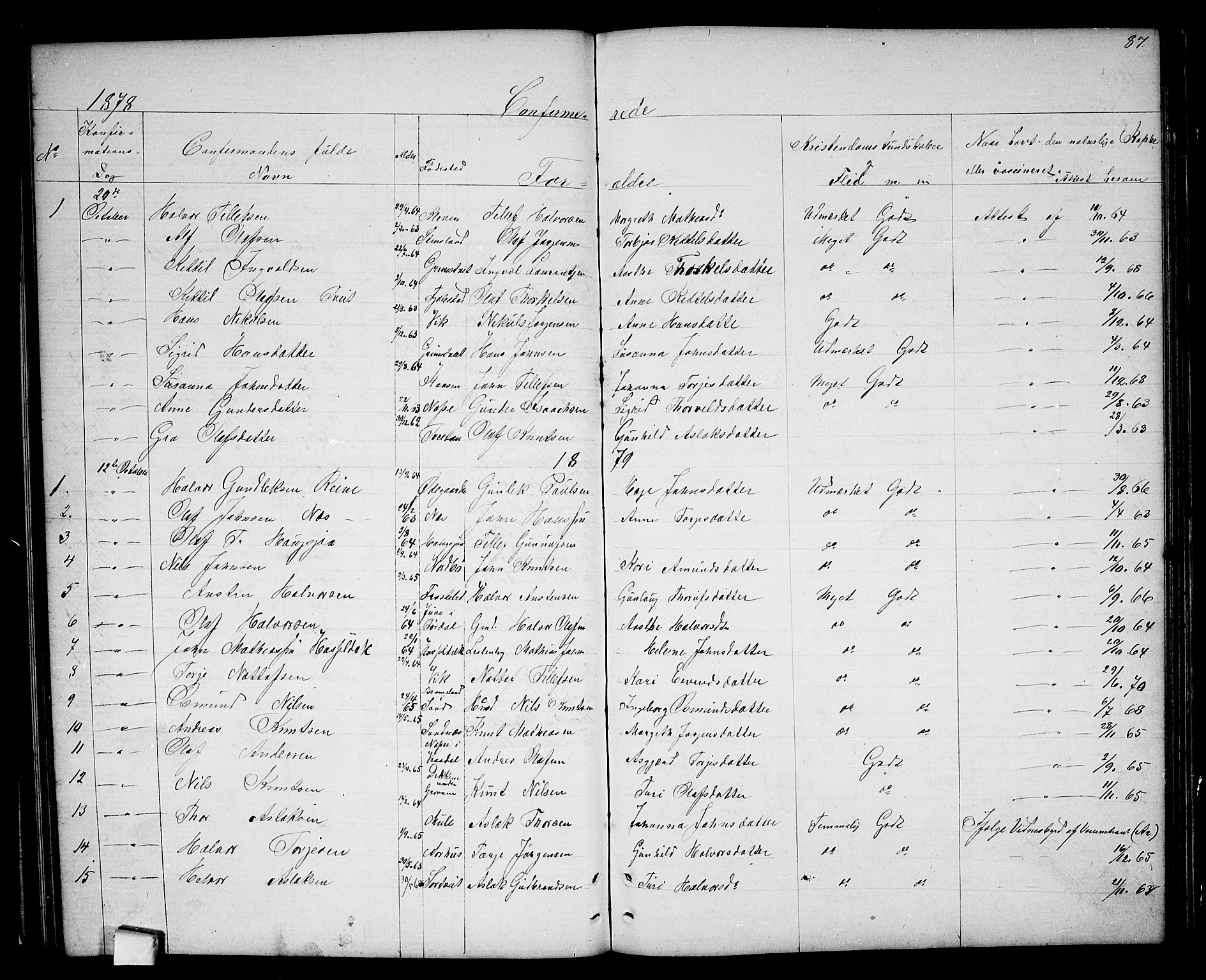 Nissedal kirkebøker, SAKO/A-288/G/Ga/L0002: Parish register (copy) no. I 2, 1861-1887, p. 87