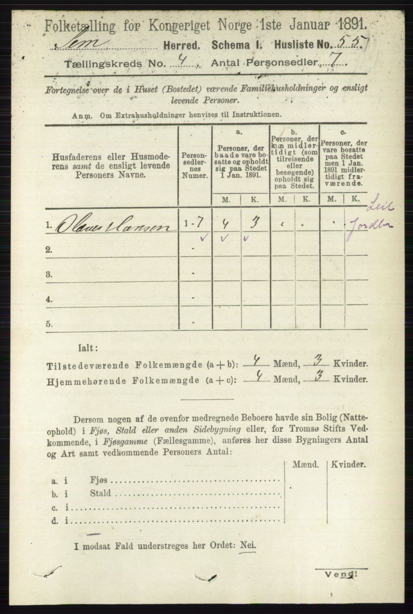 RA, 1891 census for 0721 Sem, 1891, p. 1534