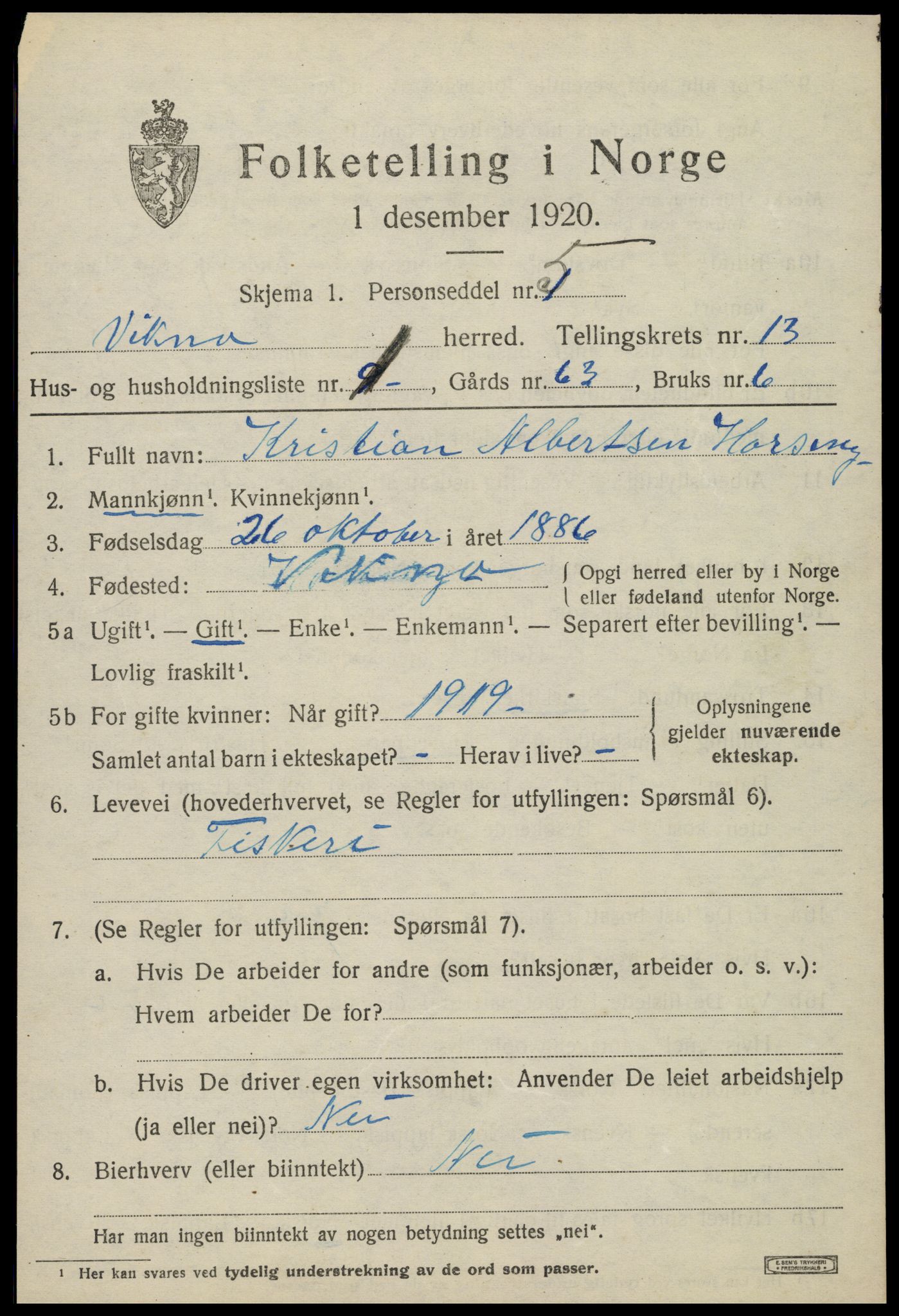 SAT, 1920 census for Vikna, 1920, p. 8221