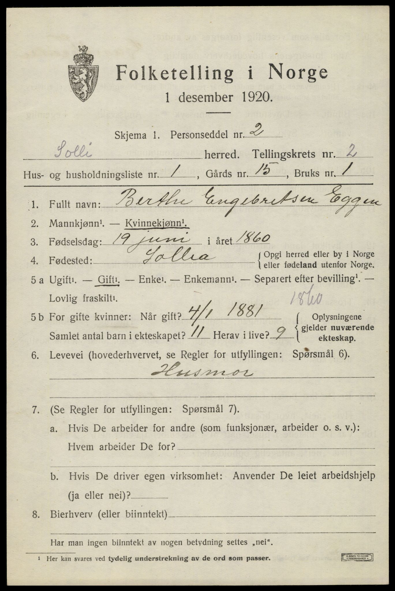 SAH, 1920 census for Sollia, 1920, p. 305