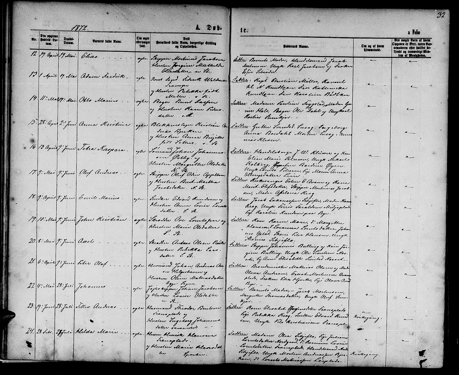 Ministerialprotokoller, klokkerbøker og fødselsregistre - Nord-Trøndelag, AV/SAT-A-1458/739/L0373: Parish register (copy) no. 739C01, 1865-1882, p. 32