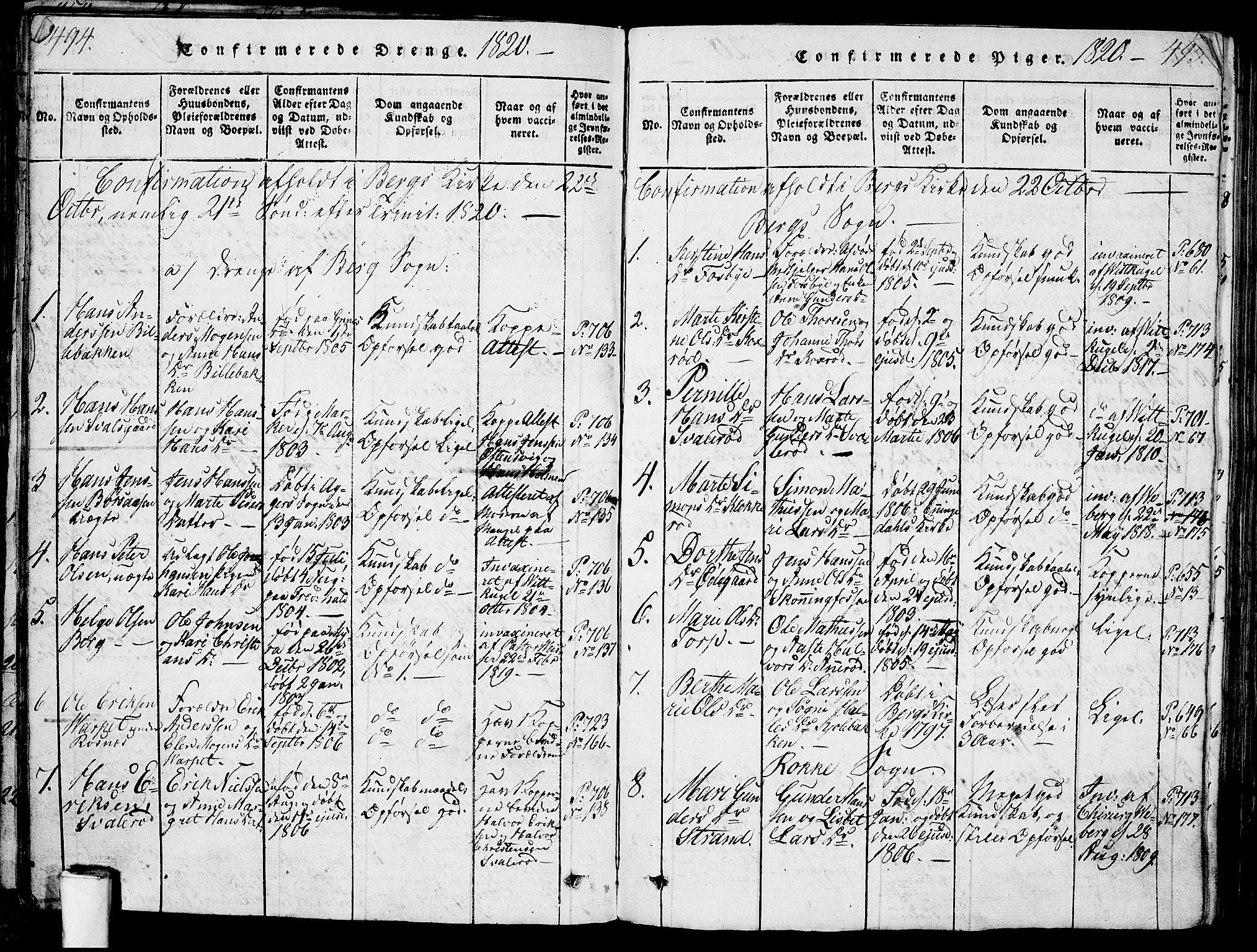 Berg prestekontor Kirkebøker, SAO/A-10902/G/Ga/L0001: Parish register (copy) no. I 1, 1815-1832, p. 494-495
