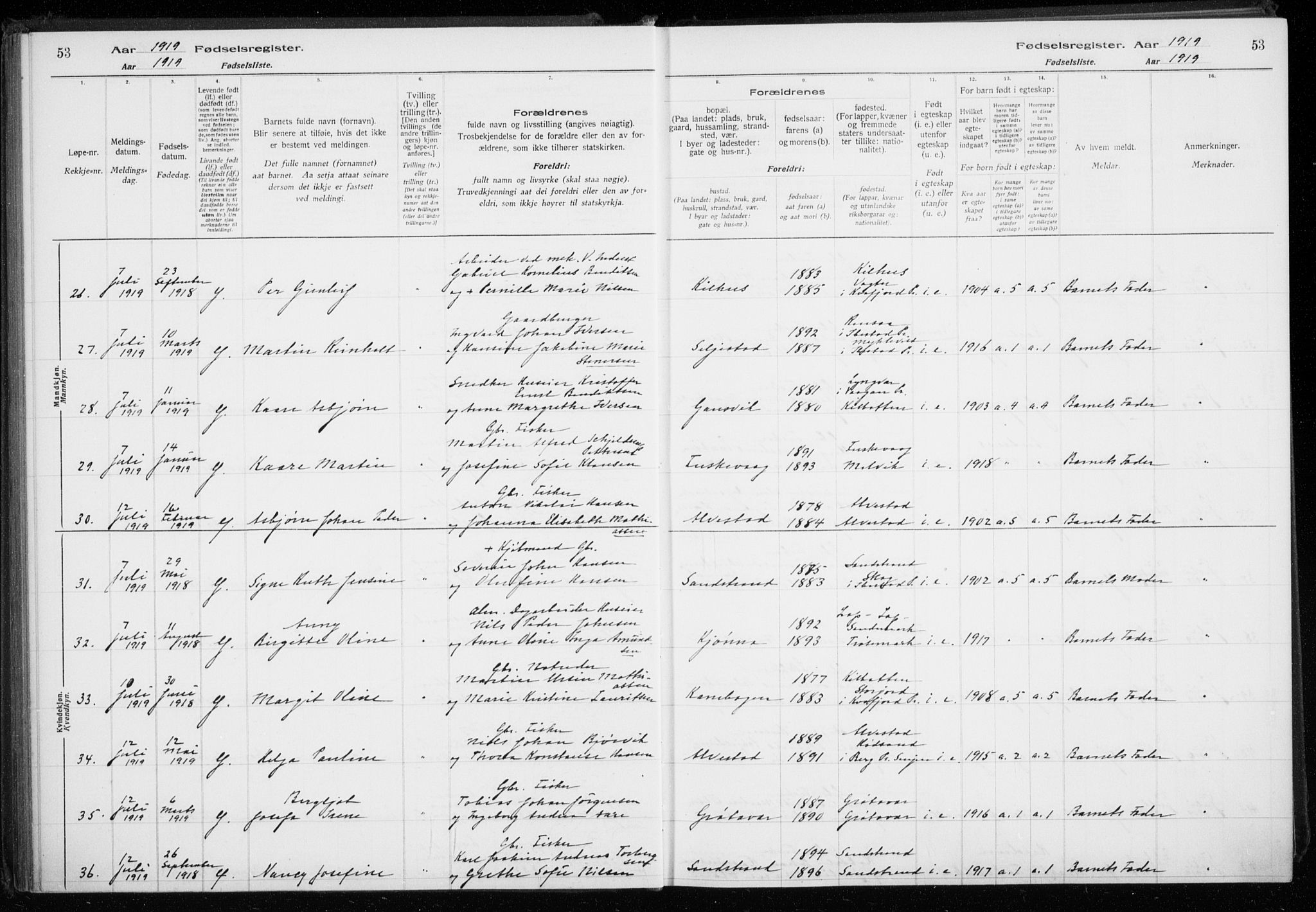 Trondenes sokneprestkontor, SATØ/S-1319/I/Ia/L0089: Birth register no. 89, 1916-1925, p. 53