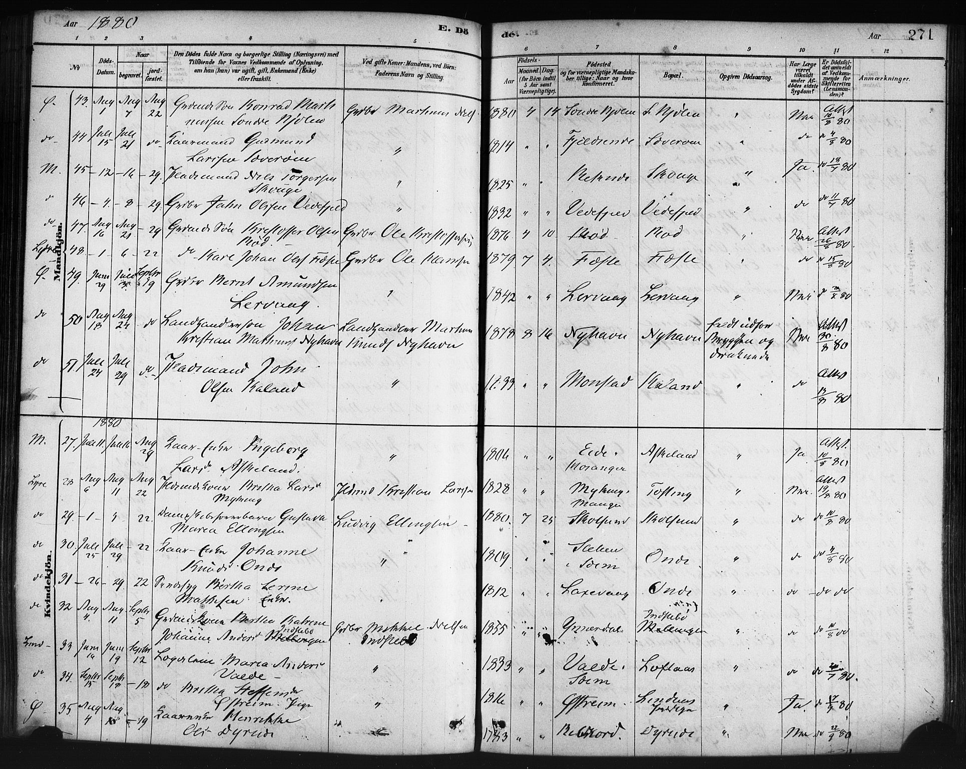 Lindås Sokneprestembete, AV/SAB-A-76701/H/Haa/Haaa/L0019: Parish register (official) no. A 19, 1878-1912, p. 271