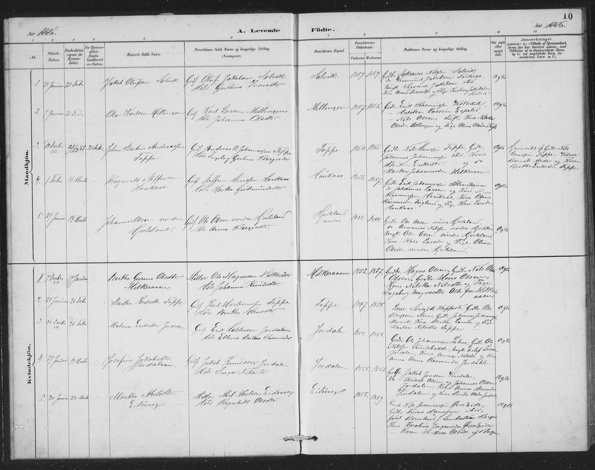 Åsane sokneprestembete, SAB/A-79401/H/Hab: Parish register (copy) no. A 2, 1885-1898, p. 10