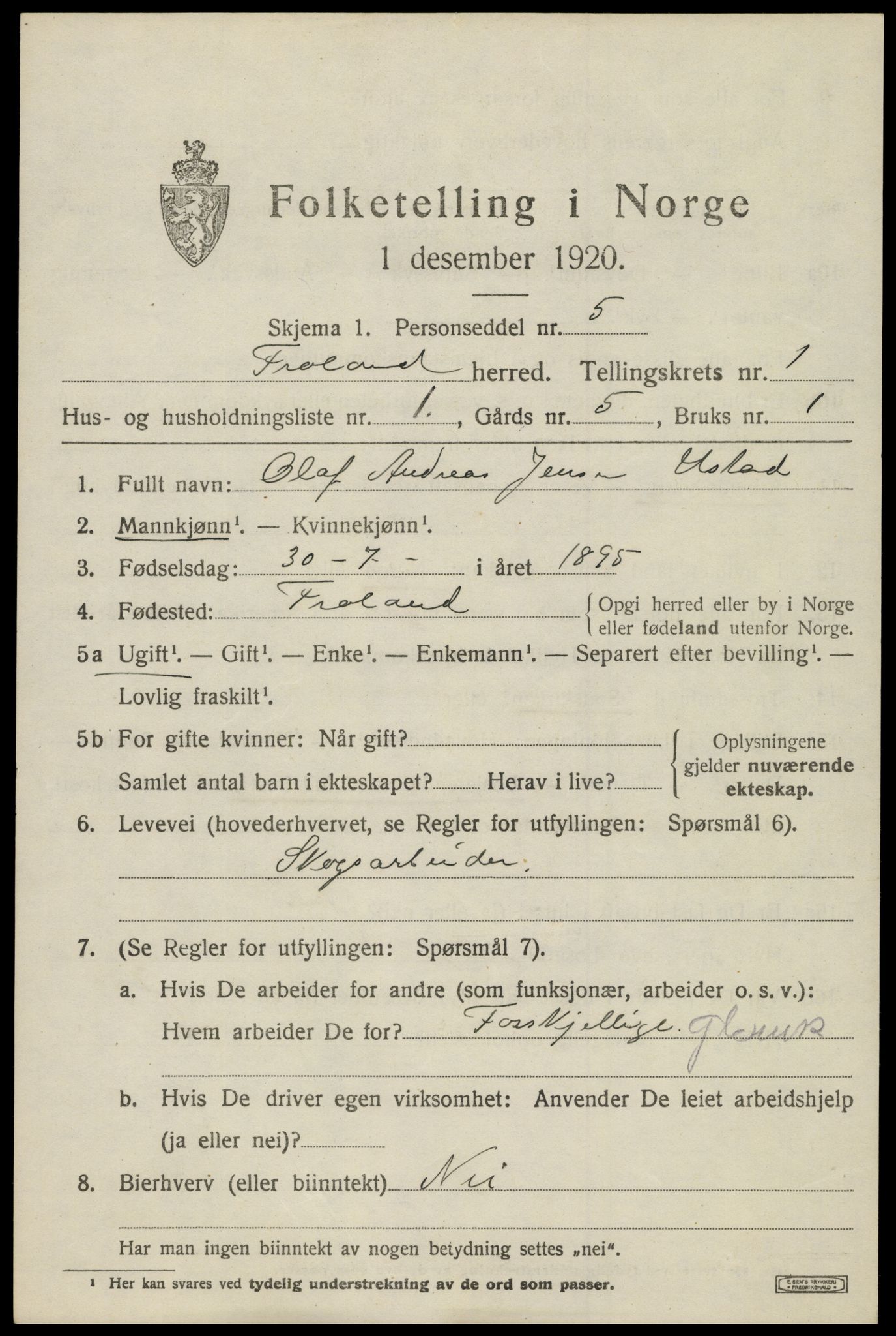 SAK, 1920 census for Froland, 1920, p. 971