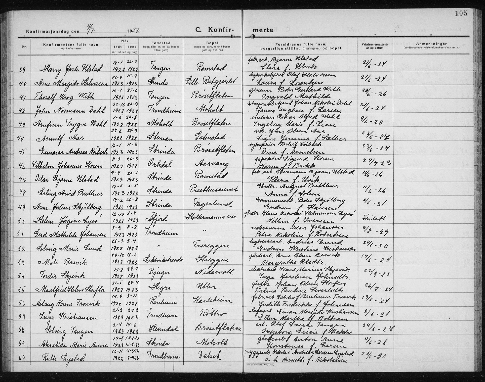 Ministerialprotokoller, klokkerbøker og fødselsregistre - Sør-Trøndelag, AV/SAT-A-1456/607/L0327: Parish register (copy) no. 607C01, 1930-1939, p. 105