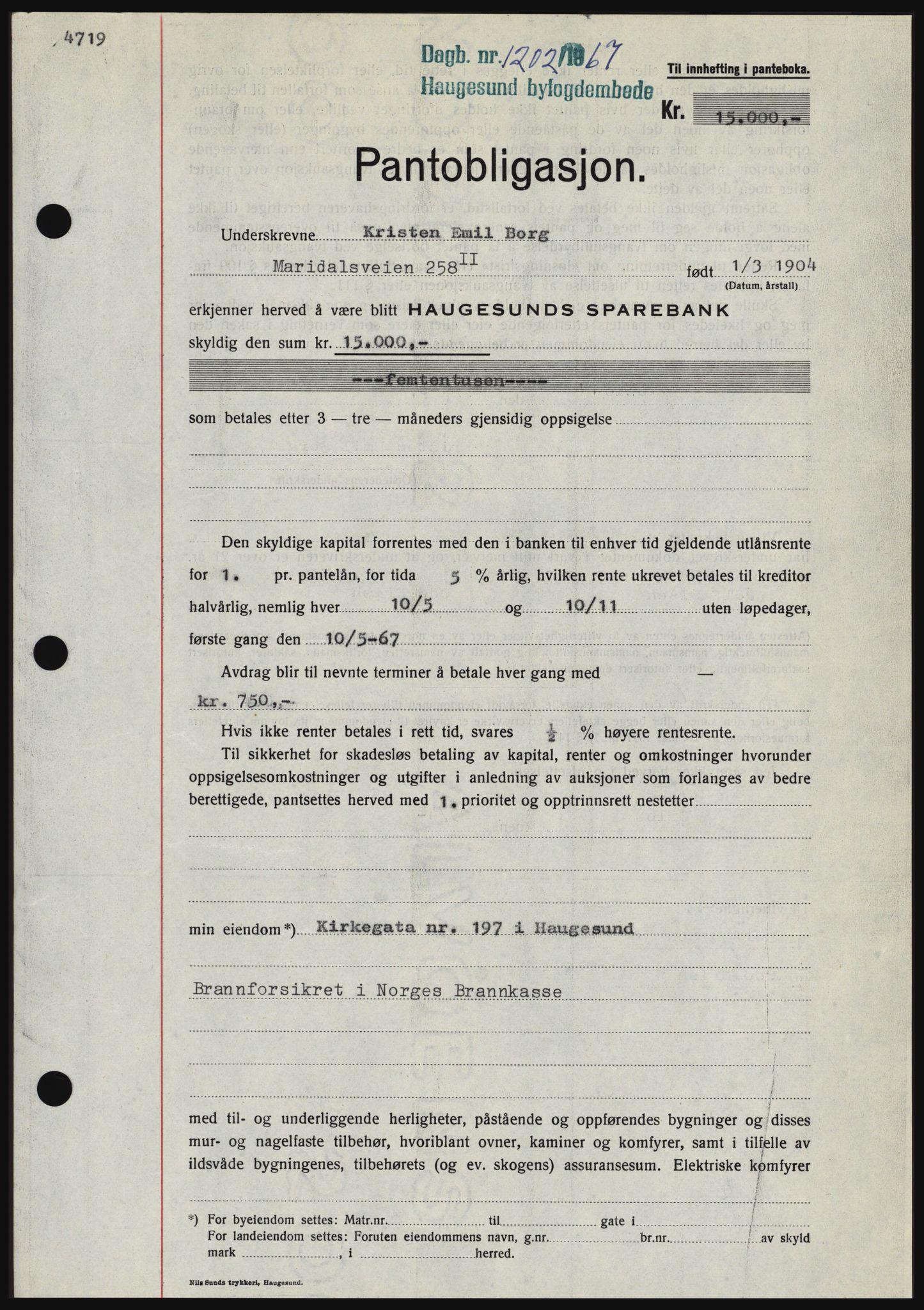 Haugesund tingrett, SAST/A-101415/01/II/IIC/L0056: Mortgage book no. B 56, 1966-1967, Diary no: : 1202/1967