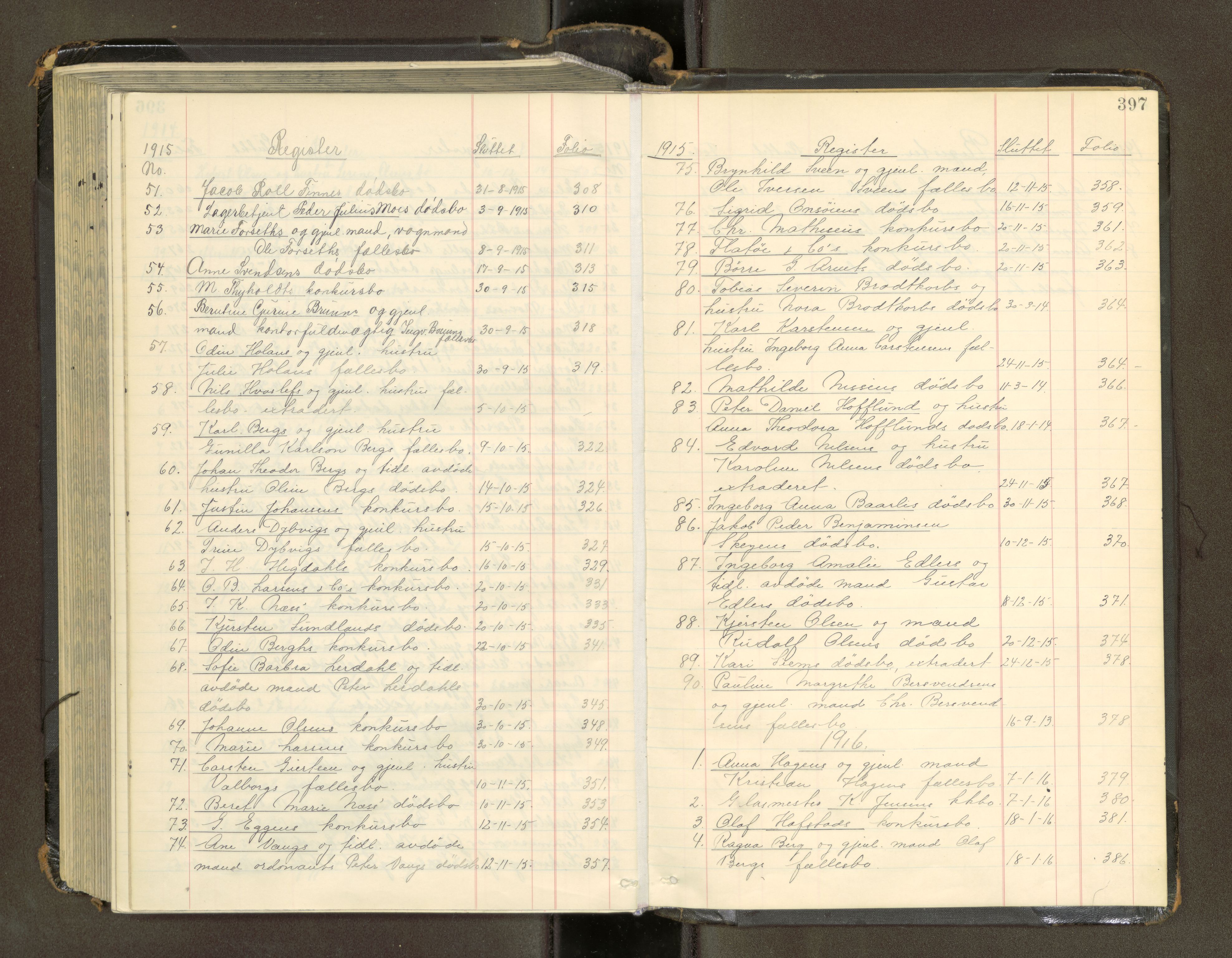 Trondheim byfogd, SAT/A-0003/1/3/3A/L0041: Skifteutlodningsprotokoll - 1710-5/2. (m/ register), 1913-1916, p. 397