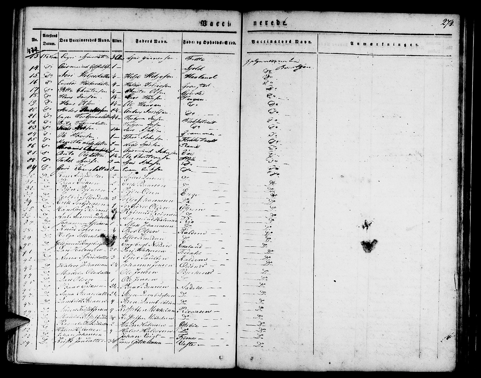 Etne sokneprestembete, AV/SAB-A-75001/H/Haa: Parish register (official) no. A 7, 1831-1847, p. 274