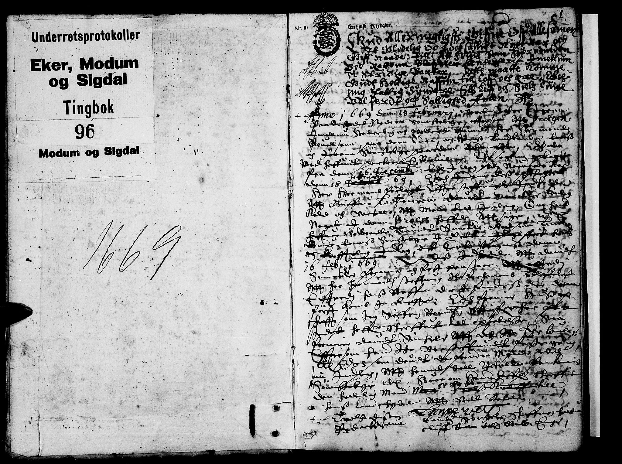 Eiker, Modum og Sigdal sorenskriveri, SAKO/A-123/F/Fa/Faa/L0035: Tingbok, 1669, p. 1