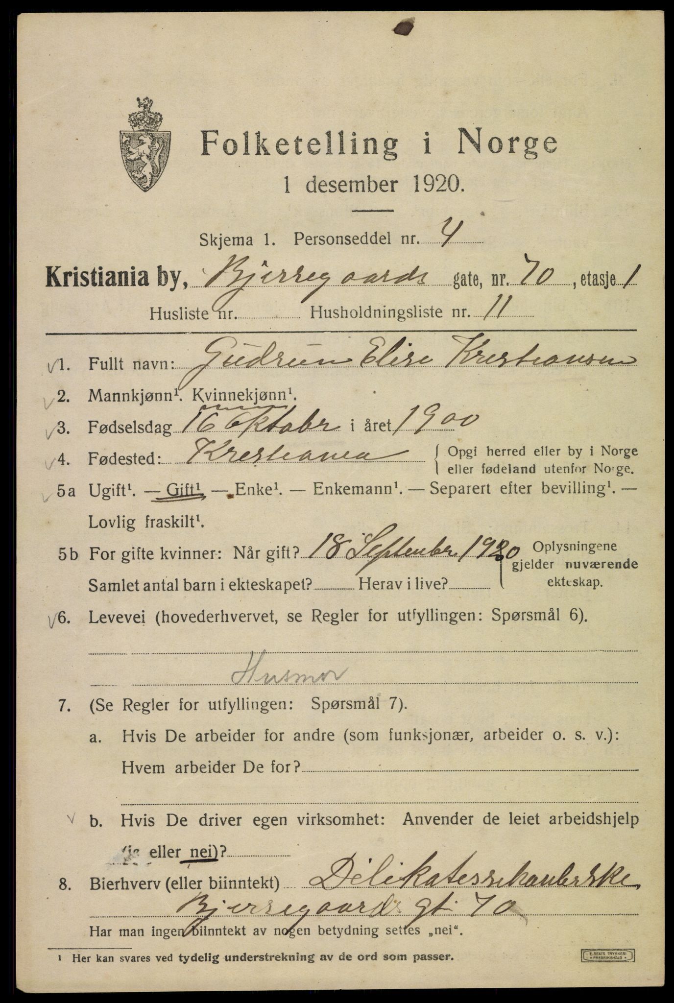 SAO, 1920 census for Kristiania, 1920, p. 162609