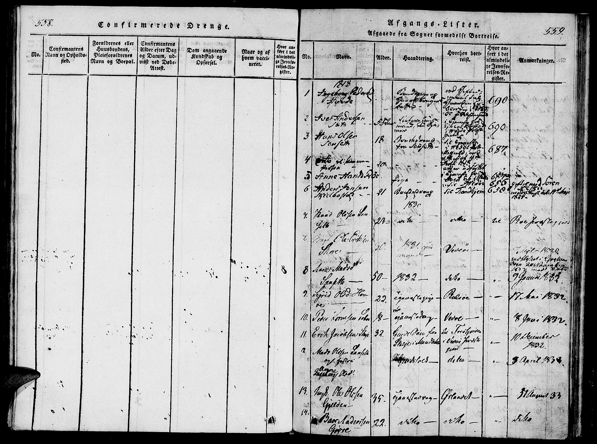 Ministerialprotokoller, klokkerbøker og fødselsregistre - Møre og Romsdal, SAT/A-1454/543/L0561: Parish register (official) no. 543A01, 1818-1853, p. 558-559
