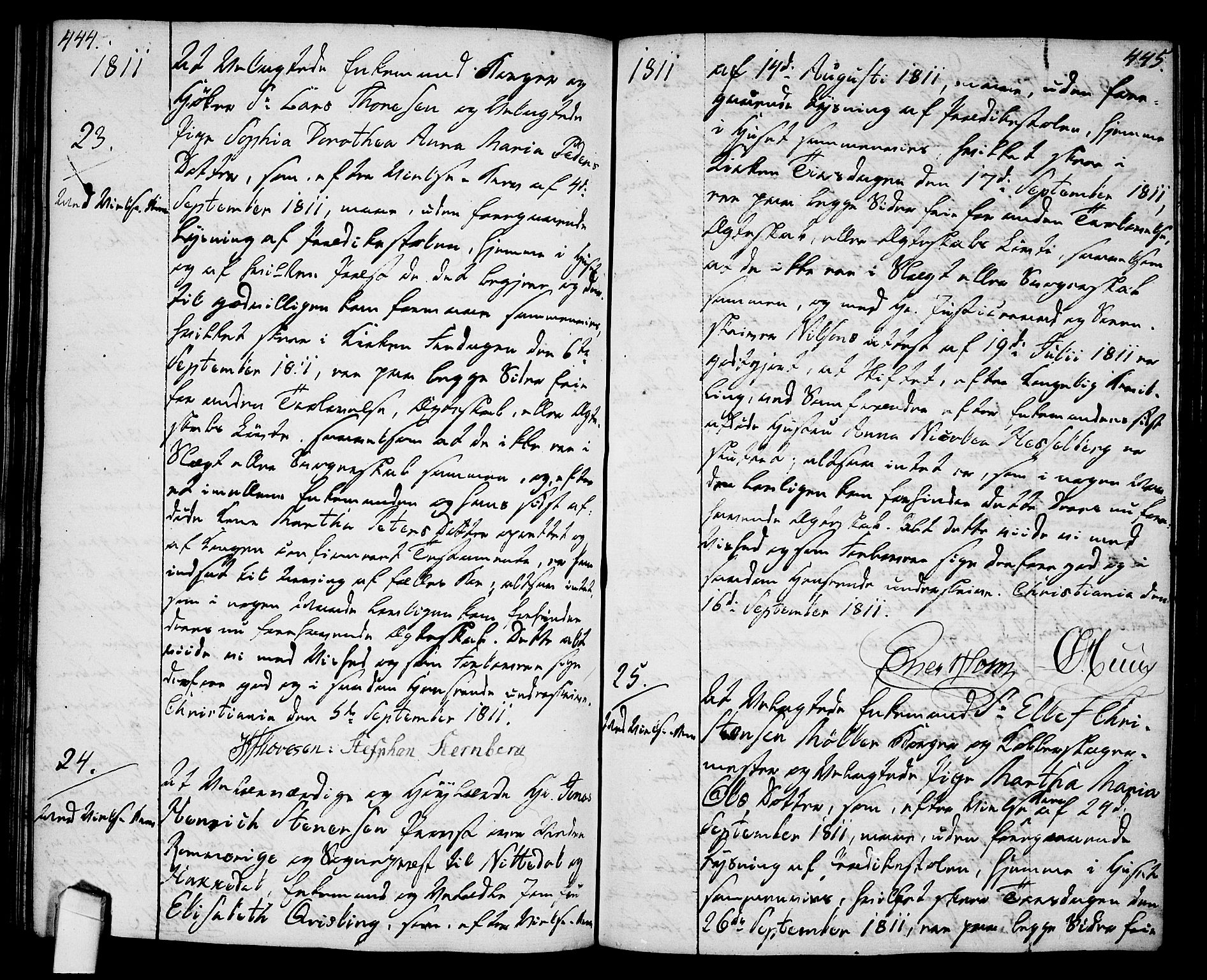 Oslo domkirke Kirkebøker, SAO/A-10752/L/La/L0011: Best man's statements no. 11, 1807-1819, p. 444-445