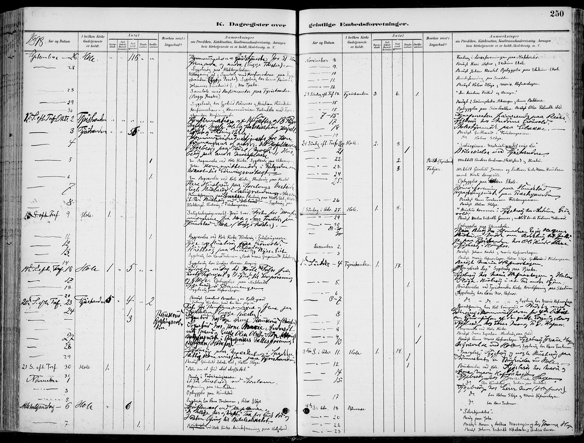Hole kirkebøker, SAKO/A-228/F/Fa/L0009: Parish register (official) no. I 9, 1892-1907, p. 250