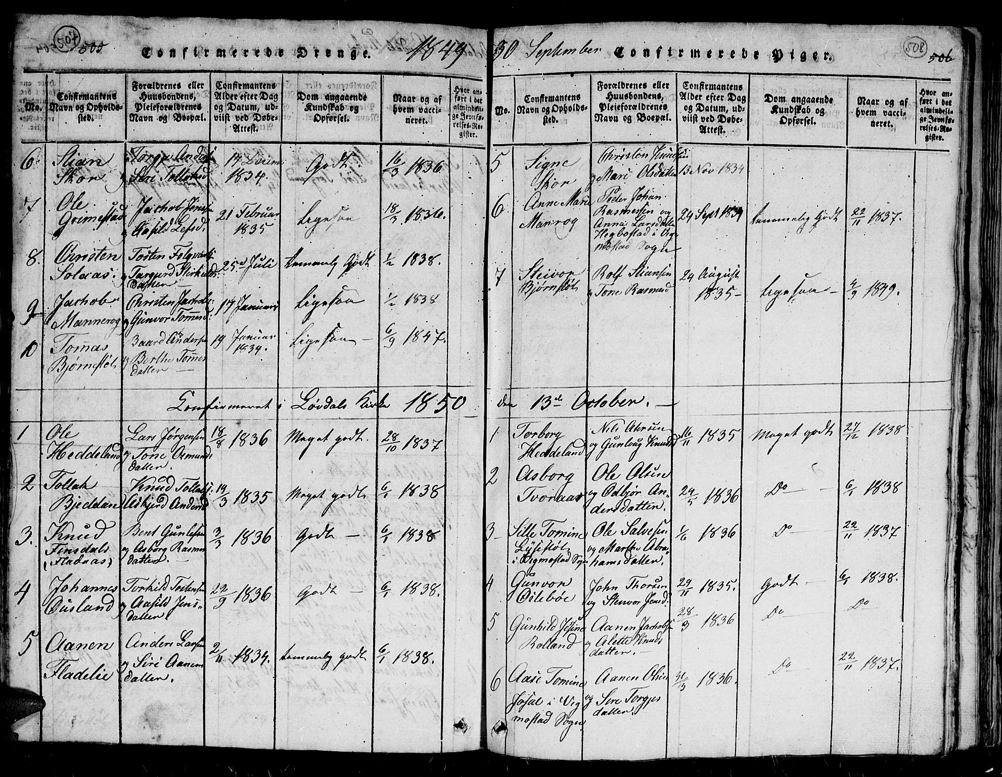 Holum sokneprestkontor, AV/SAK-1111-0022/F/Fb/Fbc/L0001: Parish register (copy) no. B 1, 1820-1859, p. 507-508