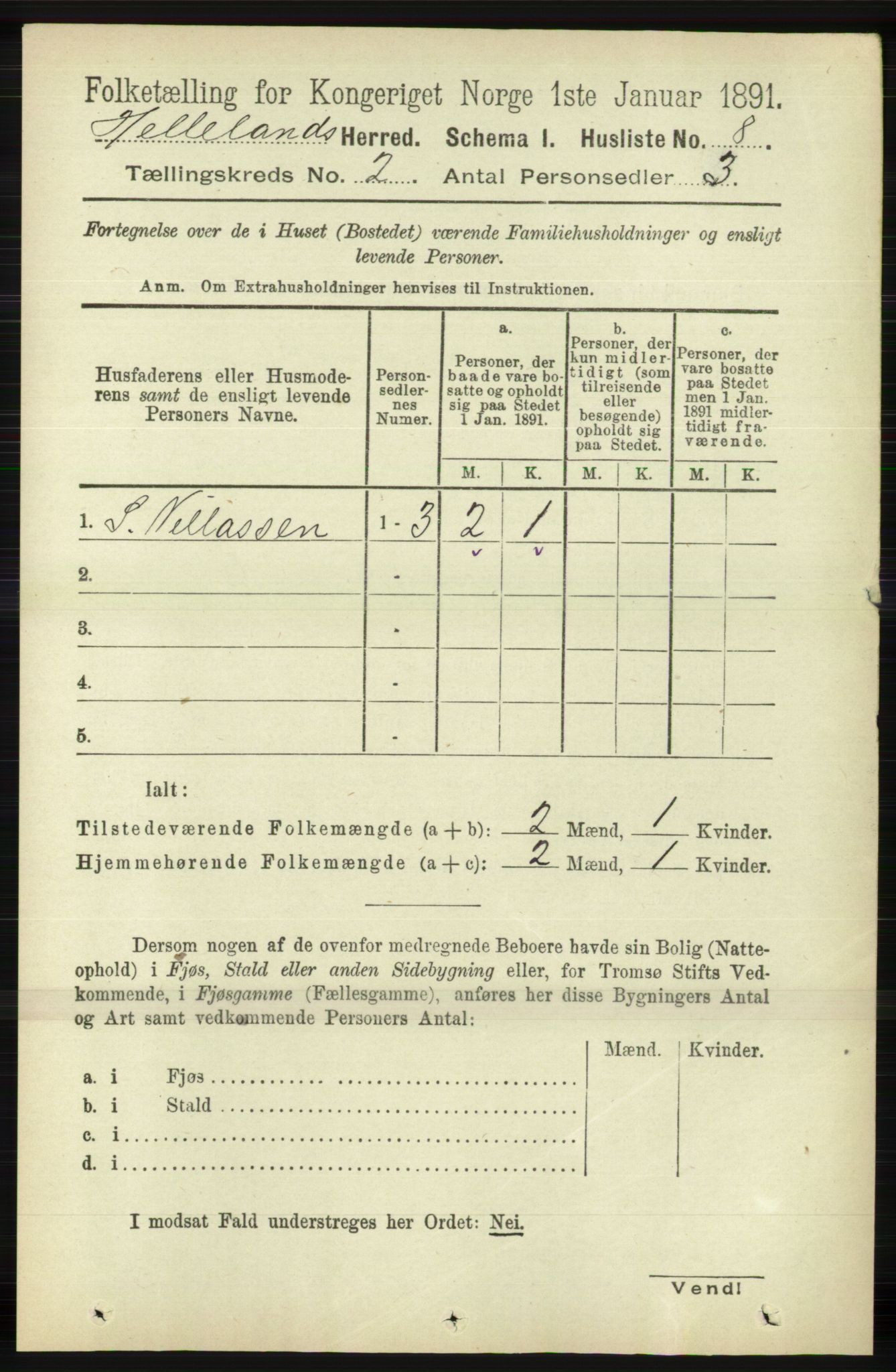 RA, 1891 census for 1115 Helleland, 1891, p. 379