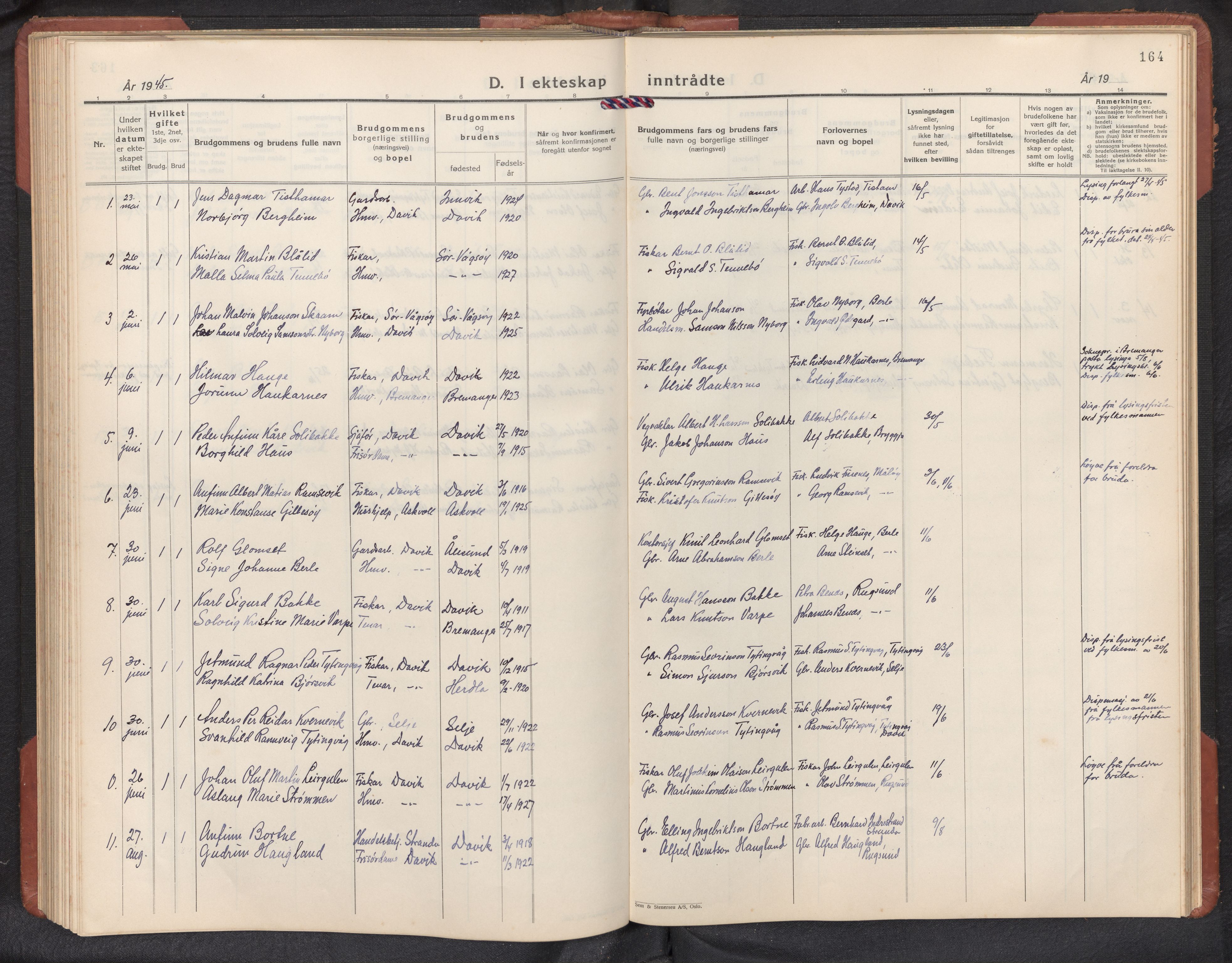 Davik sokneprestembete, AV/SAB-A-79701/H/Hab/Habc/L0004: Parish register (copy) no. C 4, 1930-1952, p. 163b-164a