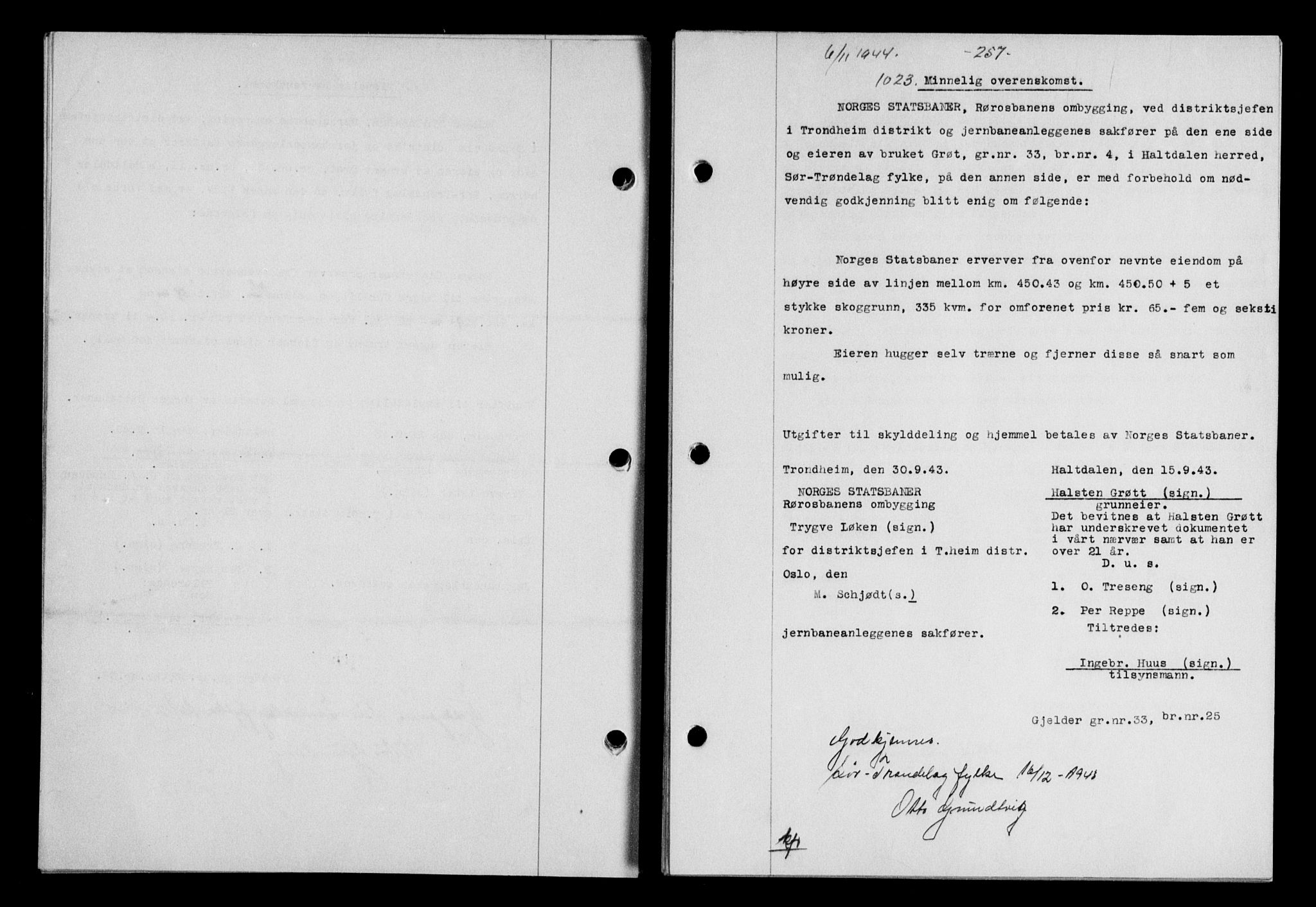 Gauldal sorenskriveri, SAT/A-0014/1/2/2C/L0058: Mortgage book no. 63, 1944-1945, Diary no: : 1023/1944