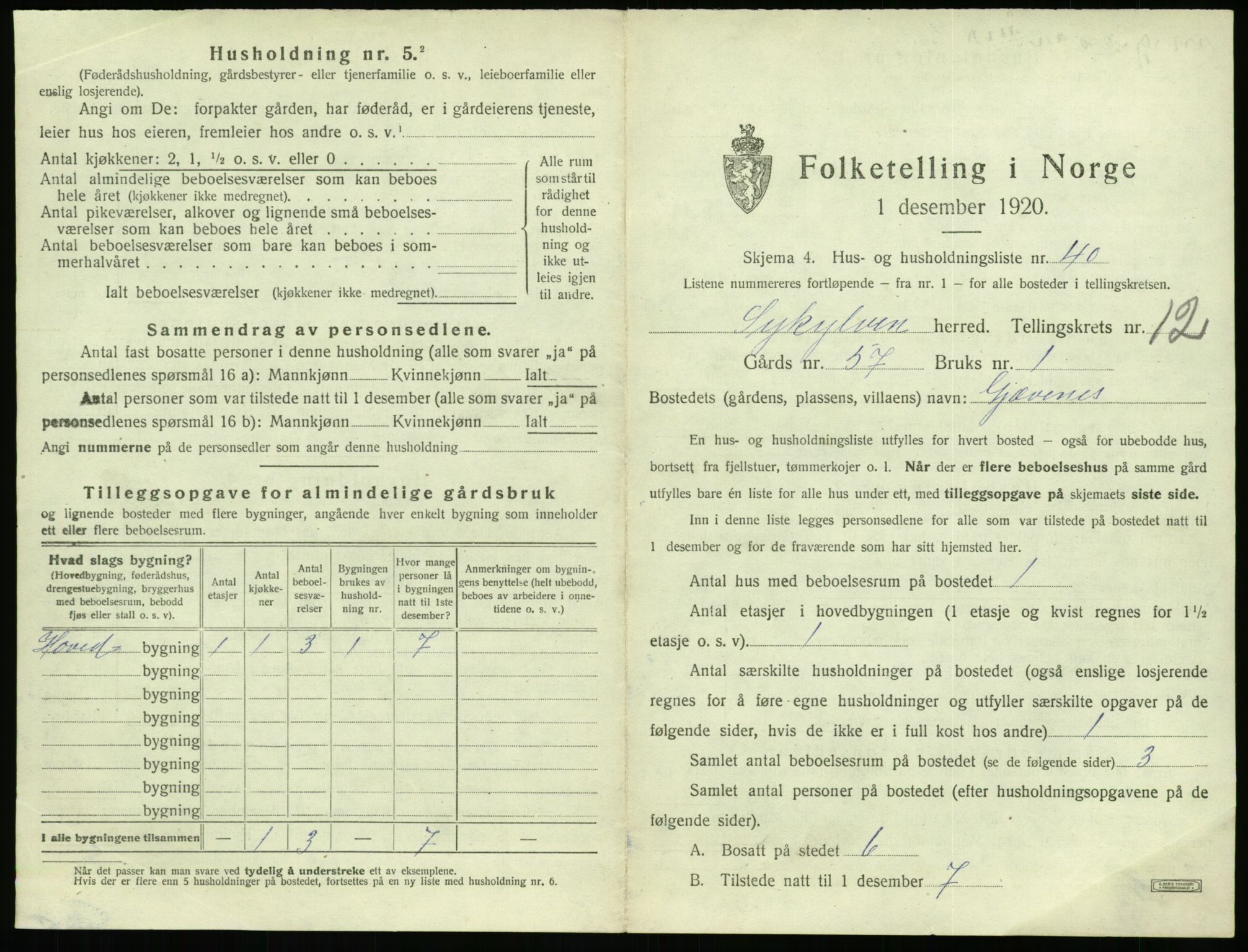 SAT, 1920 census for Sykkylven, 1920, p. 909