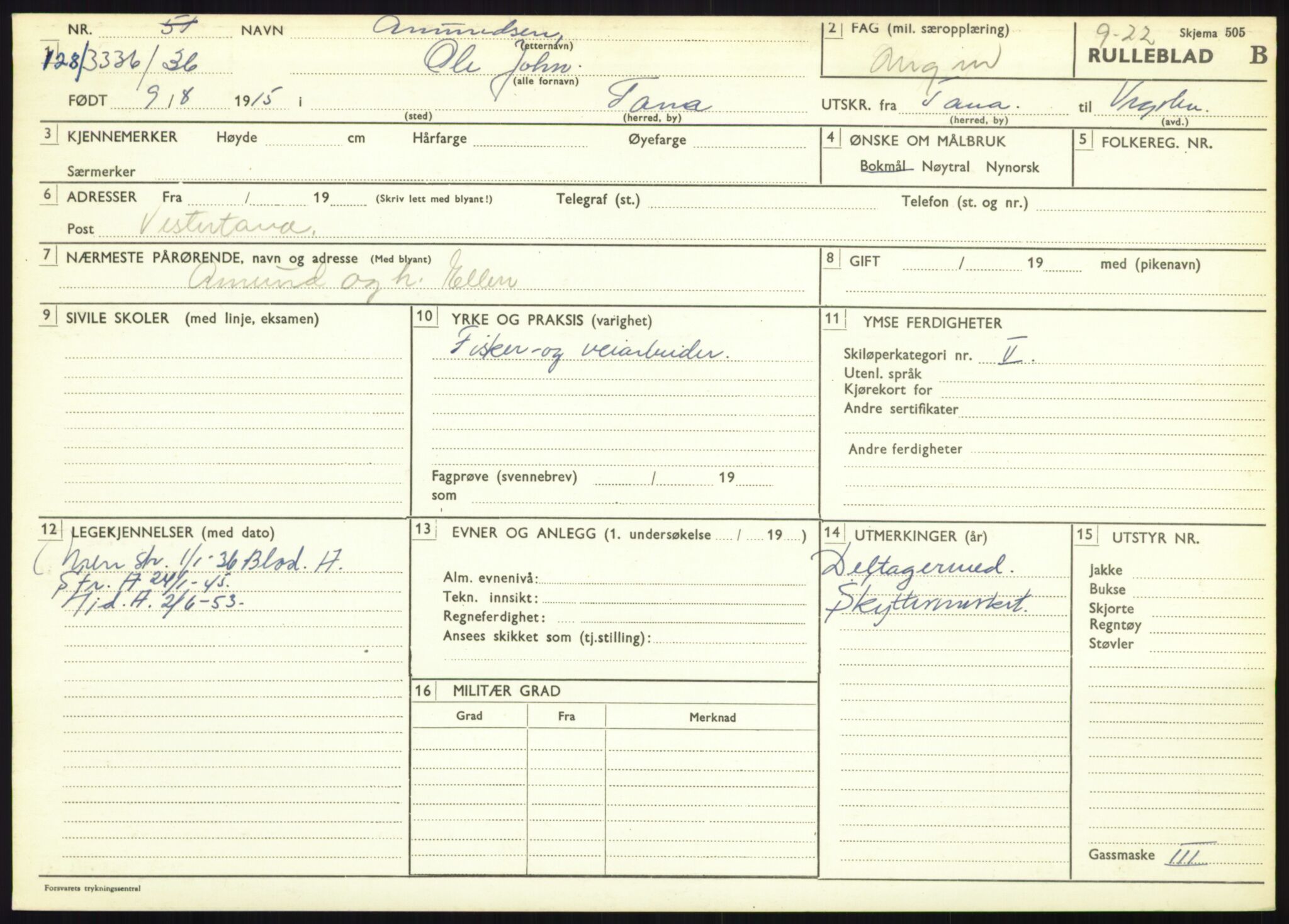 Forsvaret, Varanger bataljon, AV/RA-RAFA-2258/1/D/L0445: Rulleblad for menige født 1915-1916, 1915-1916, p. 14