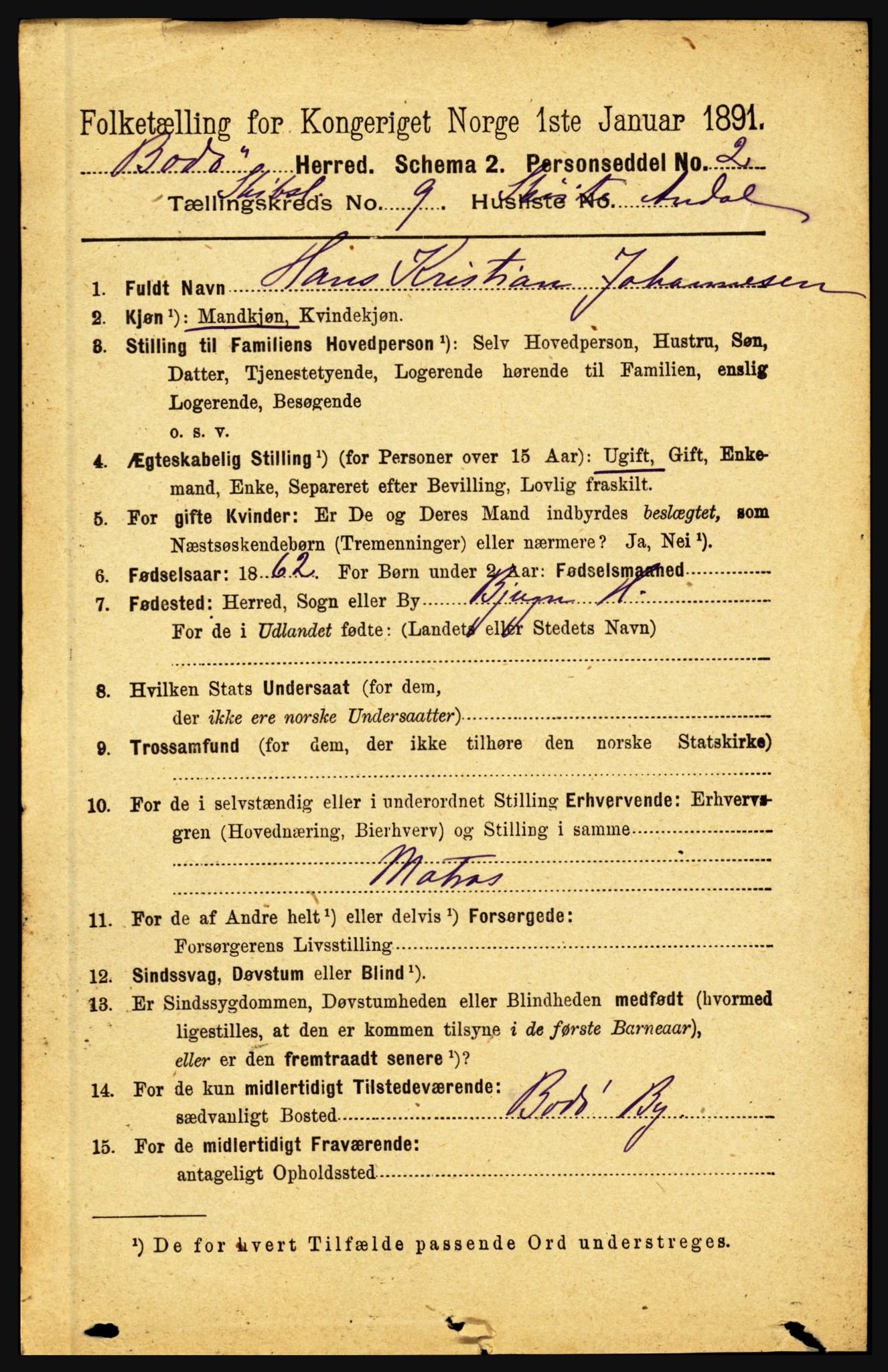 RA, 1891 census for 1843 Bodø, 1891, p. 5095