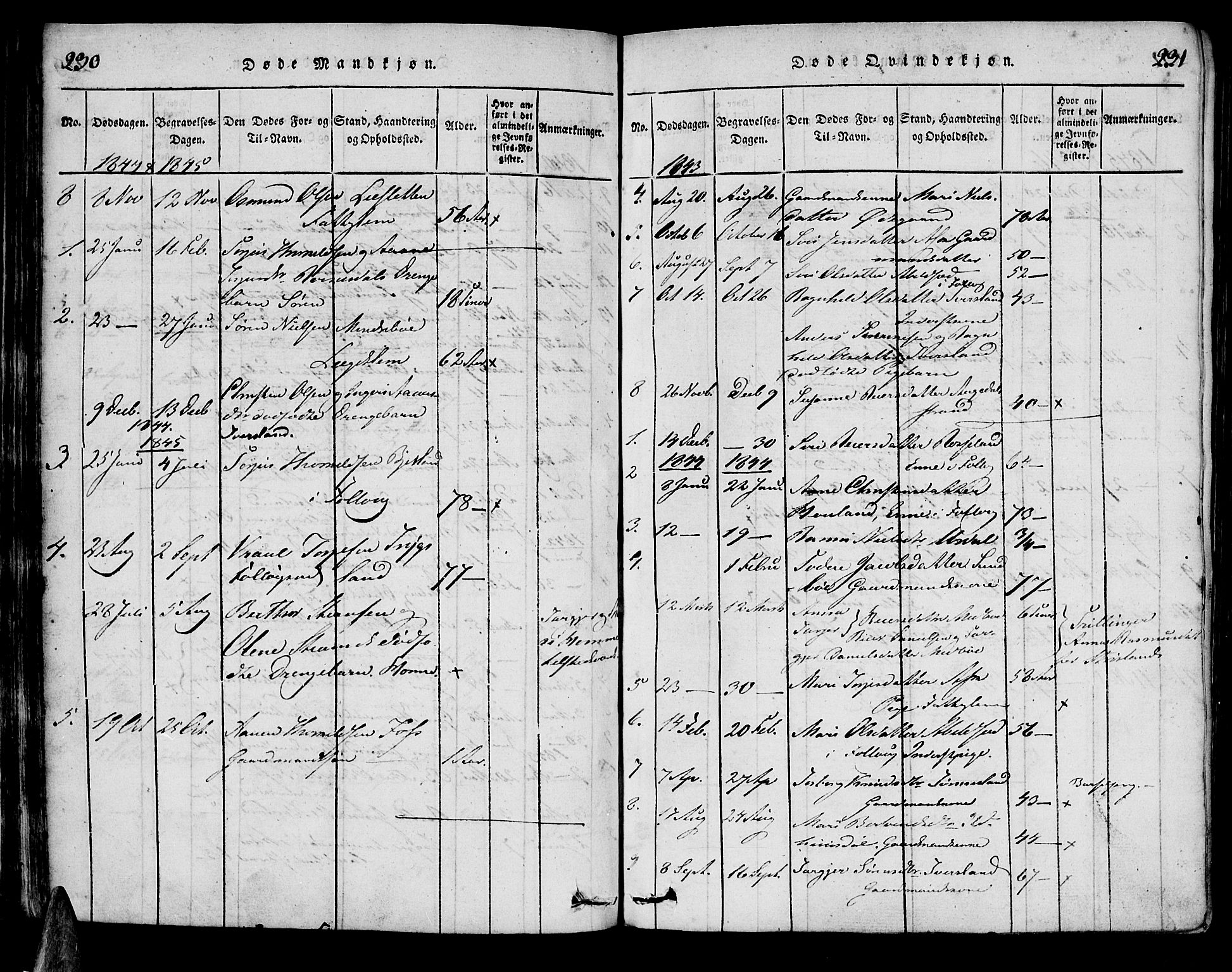 Bjelland sokneprestkontor, SAK/1111-0005/F/Fa/Faa/L0002: Parish register (official) no. A 2, 1816-1866, p. 230-231