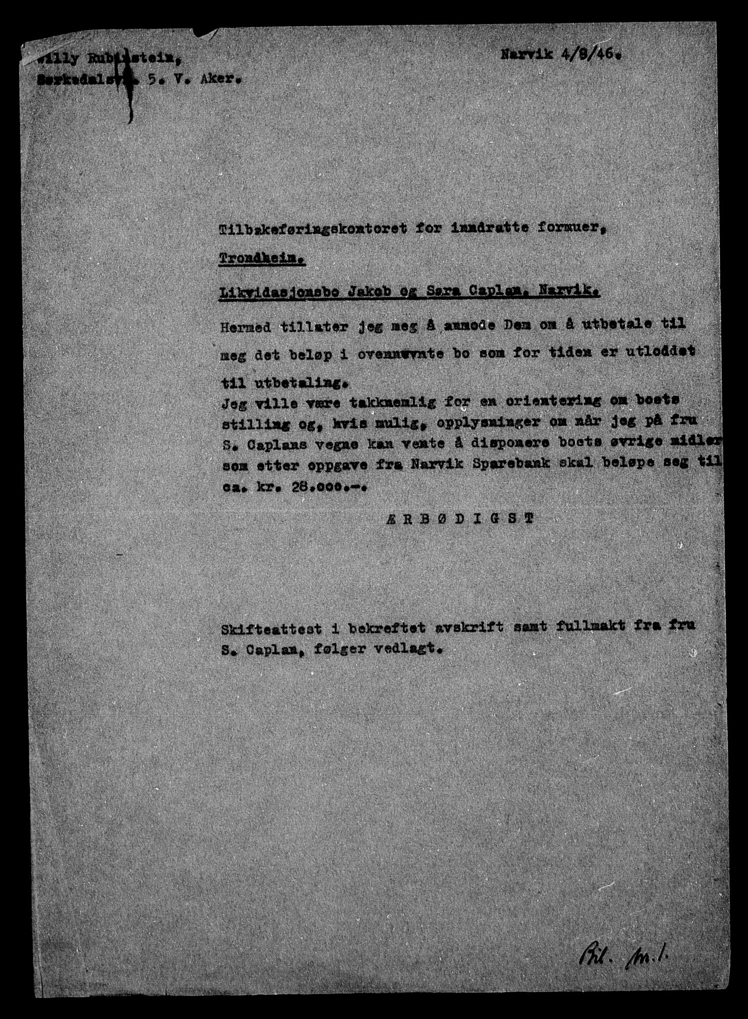 Justisdepartementet, Tilbakeføringskontoret for inndratte formuer, AV/RA-S-1564/H/Hc/Hcb/L0911: --, 1945-1947, p. 445