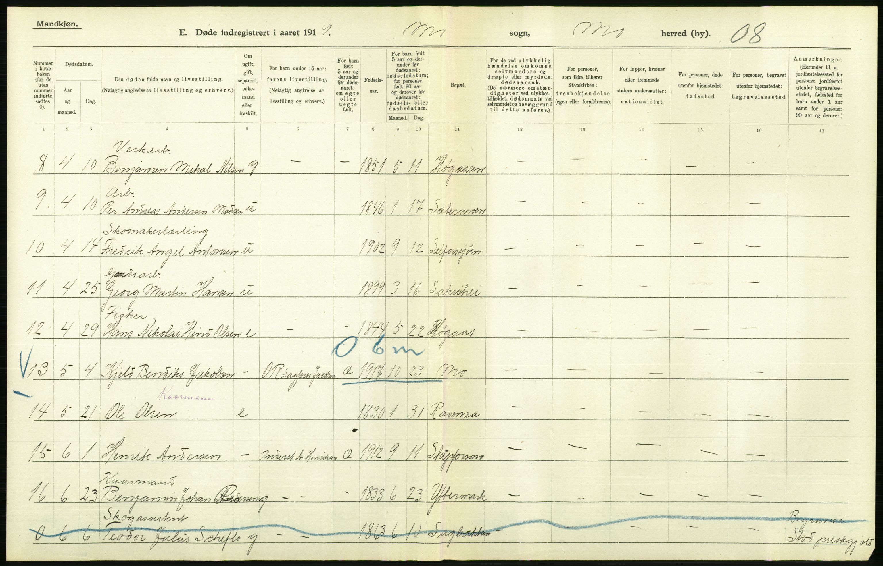 Statistisk sentralbyrå, Sosiodemografiske emner, Befolkning, AV/RA-S-2228/D/Df/Dfb/Dfbh/L0055: Nordland fylke: Døde. Bygder og byer., 1918, p. 144