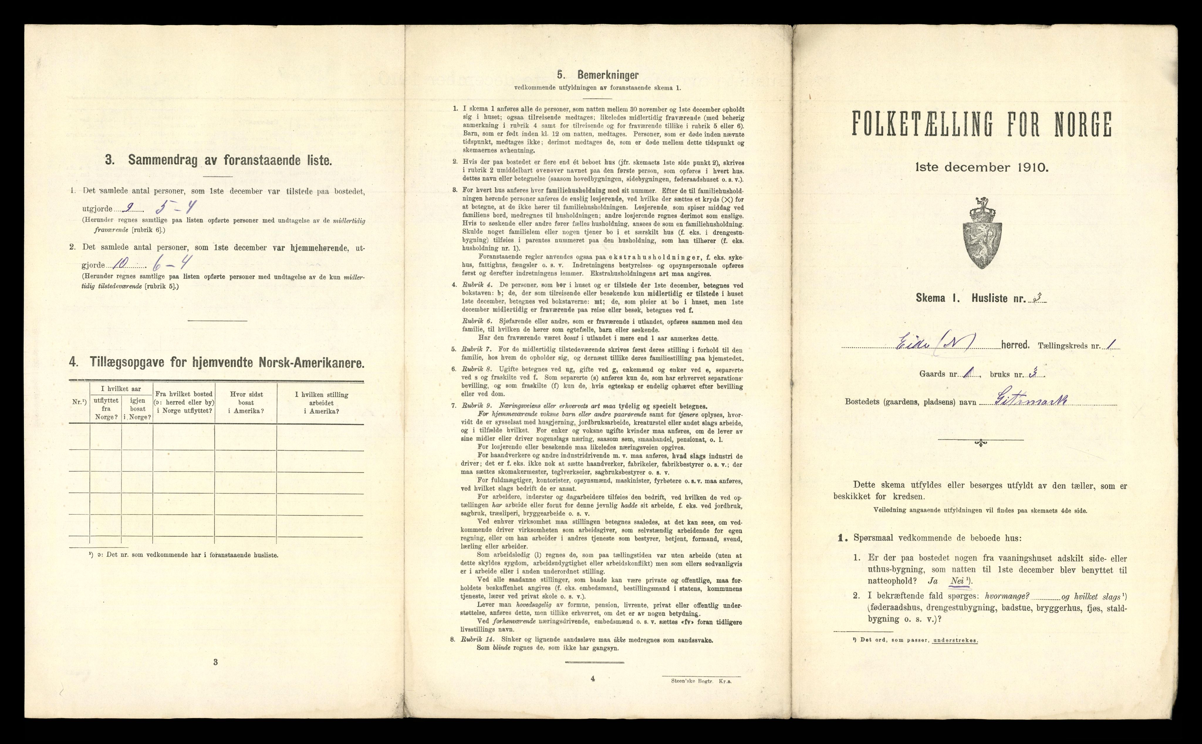 RA, 1910 census for Eide, 1910, p. 19