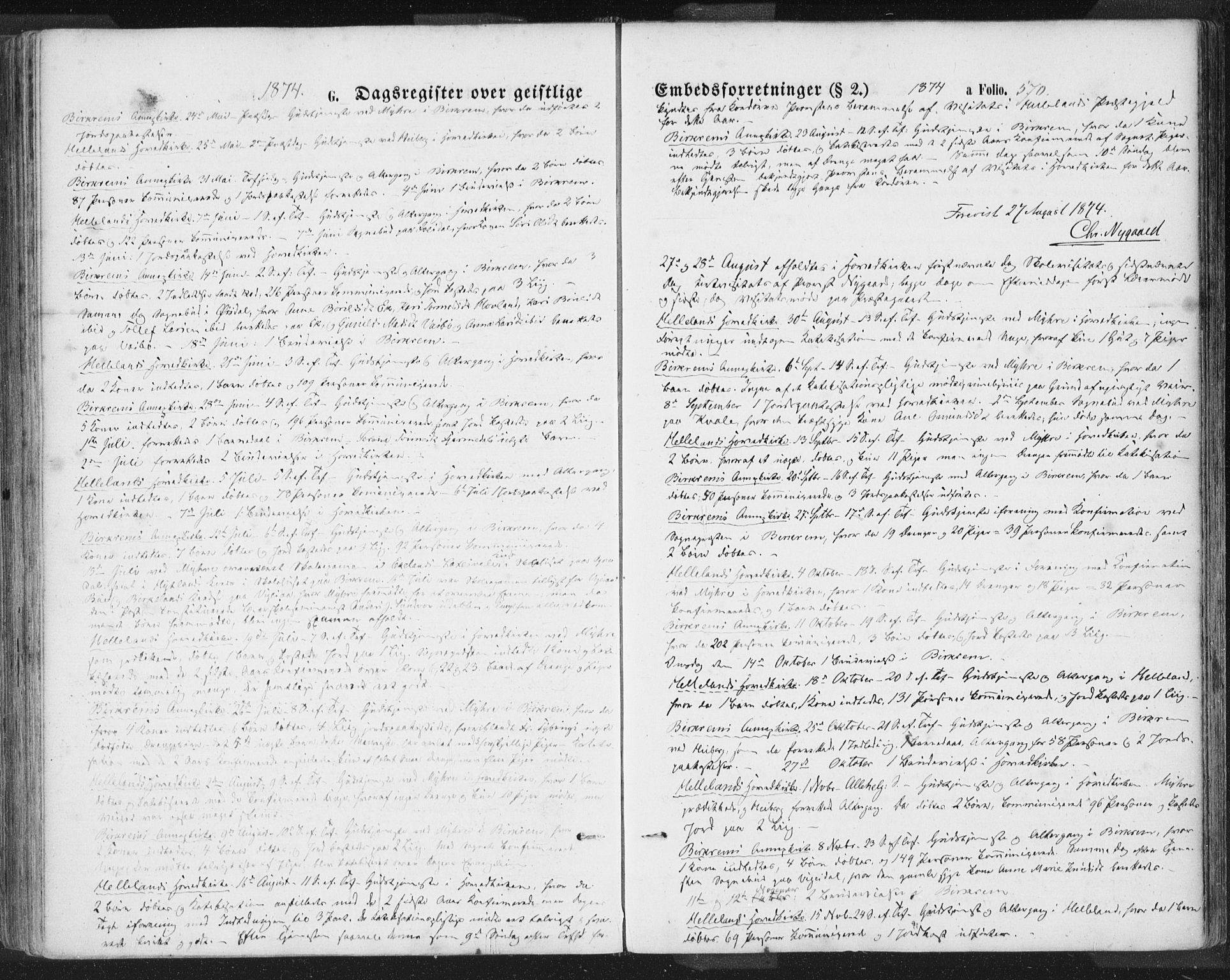 Helleland sokneprestkontor, SAST/A-101810: Parish register (official) no. A 7.2, 1863-1886, p. 570