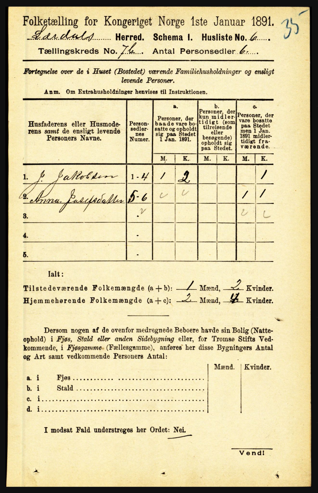 RA, 1891 census for 1422 Lærdal, 1891, p. 1112