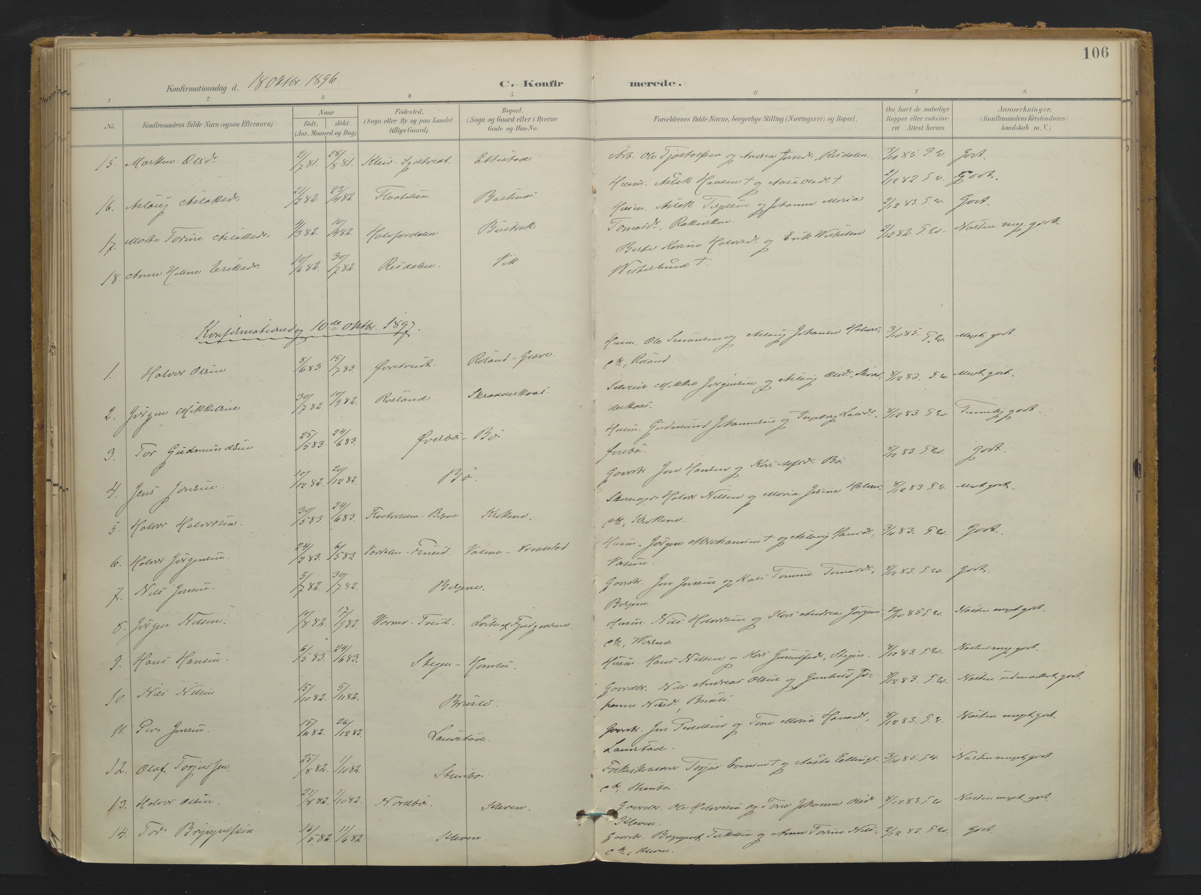Drangedal kirkebøker, SAKO/A-258/F/Fa/L0013: Parish register (official) no. 13, 1895-1919, p. 106