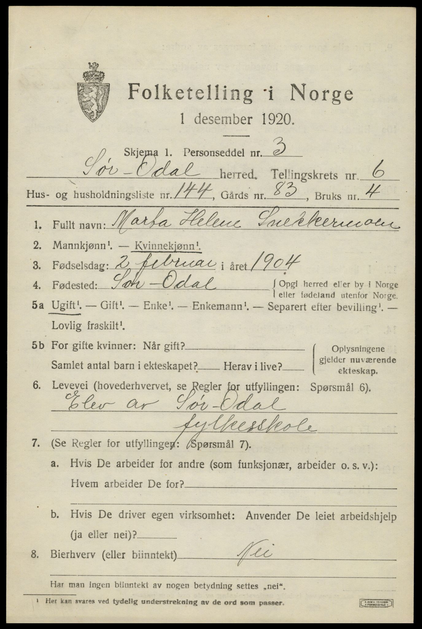 SAH, 1920 census for Sør-Odal, 1920, p. 8641