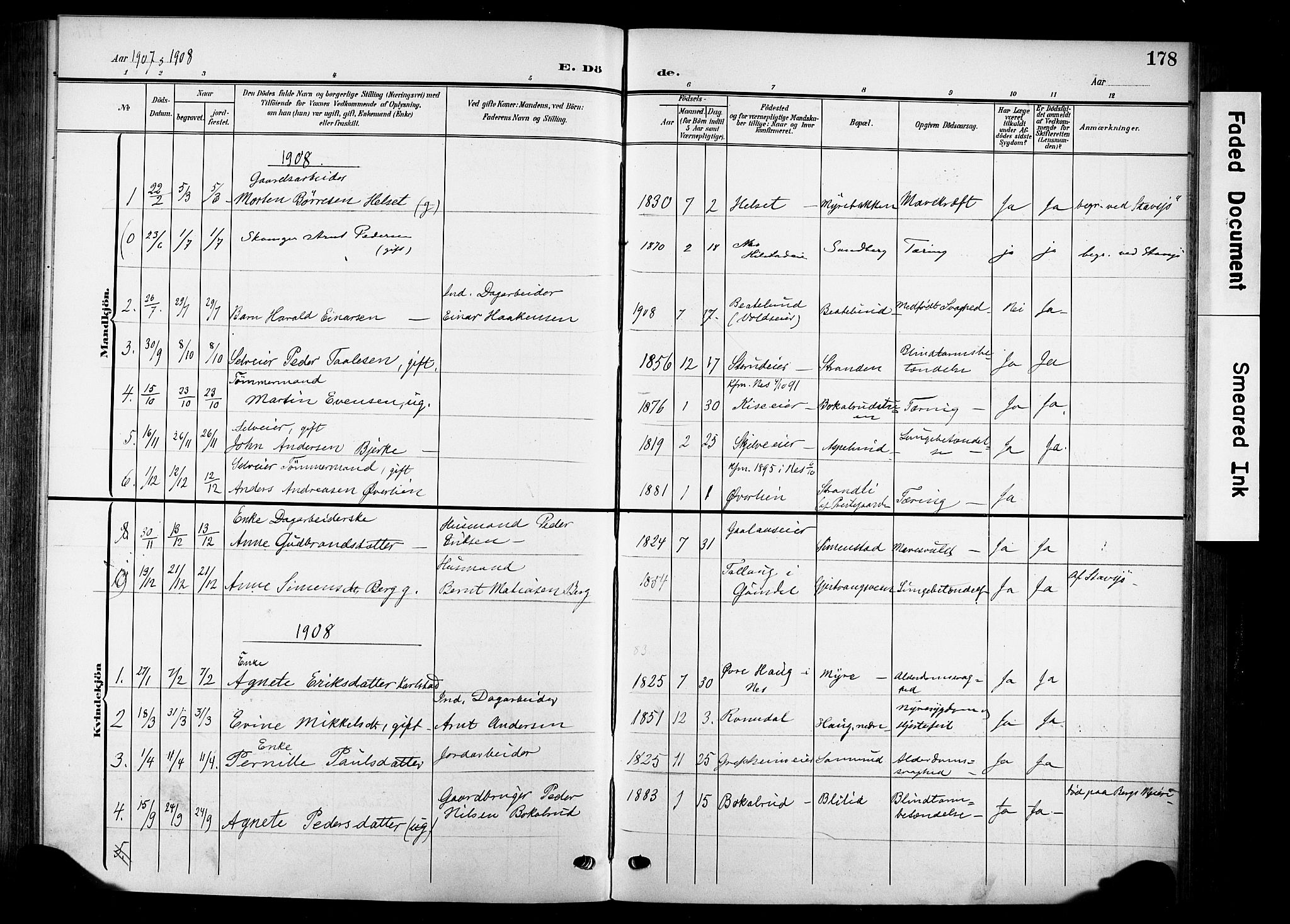 Nes prestekontor, Hedmark, AV/SAH-PREST-020/K/Ka/L0014: Parish register (official) no. 14, 1906-1929, p. 178