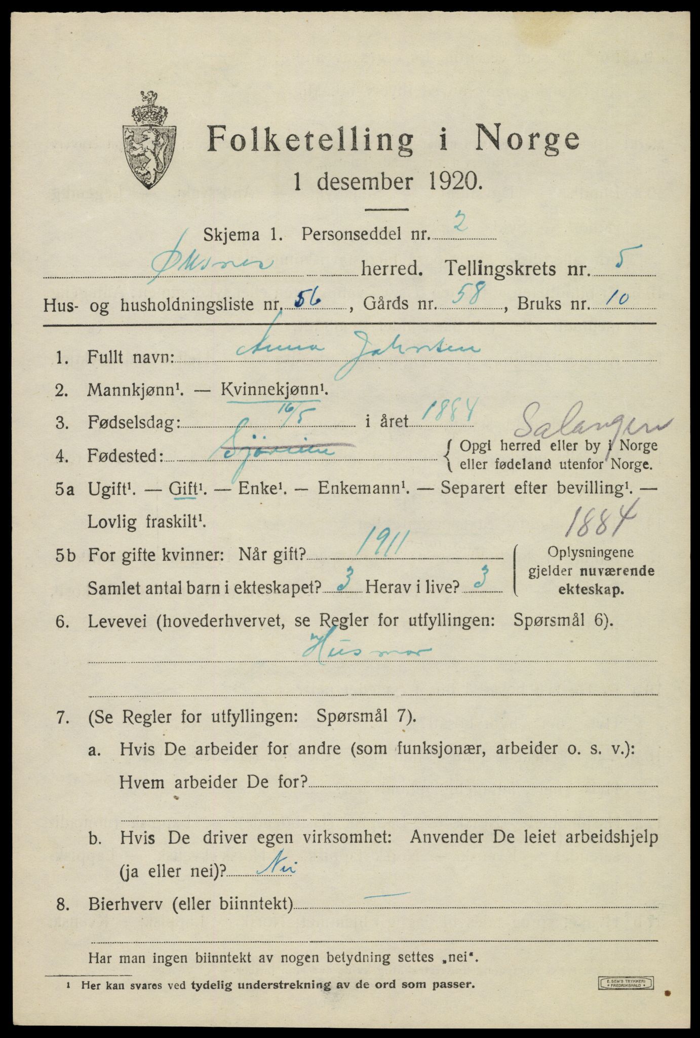 SAT, 1920 census for Øksnes, 1920, p. 4594
