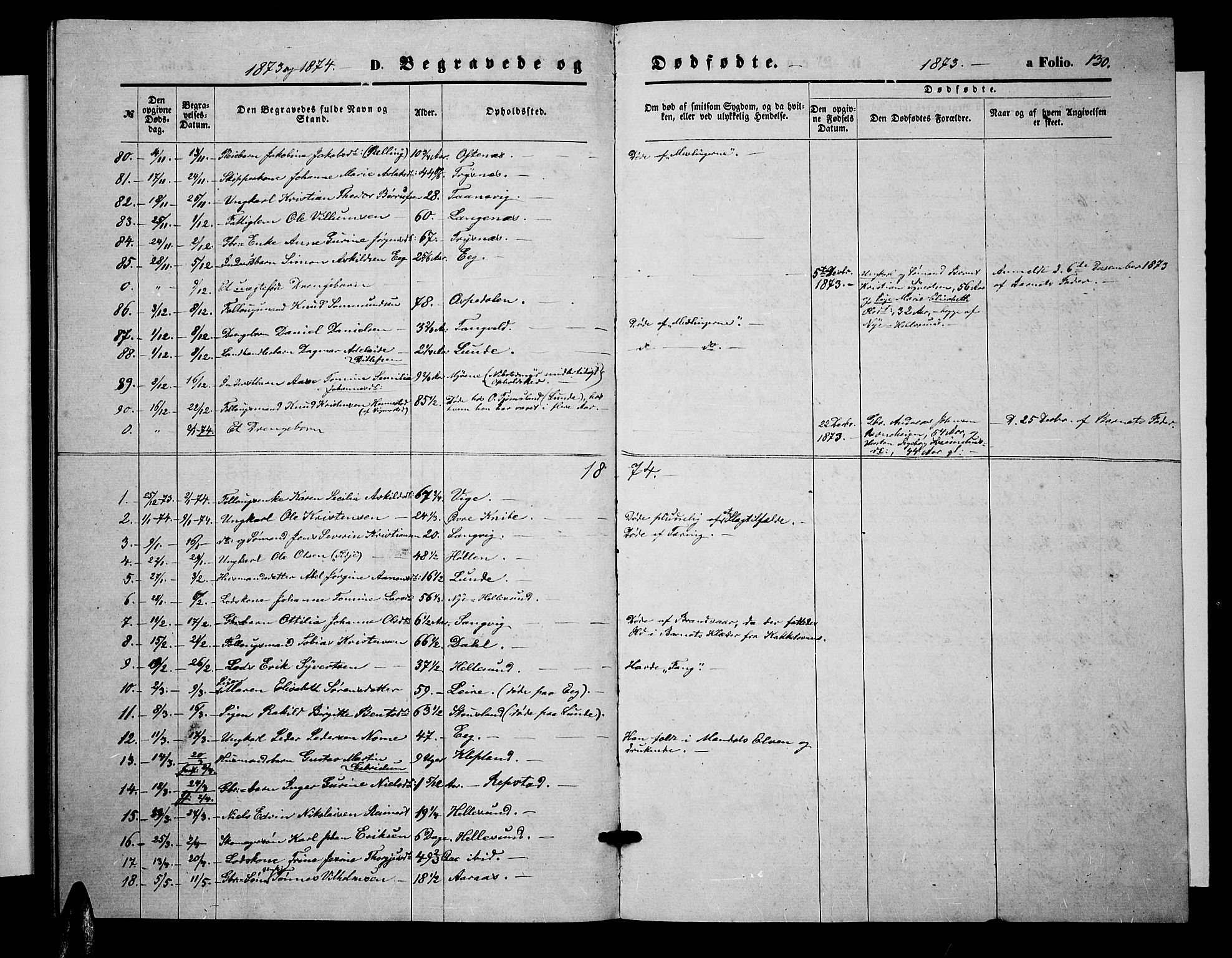 Søgne sokneprestkontor, SAK/1111-0037/F/Fb/Fbb/L0004: Parish register (copy) no. B 4, 1864-1883, p. 130