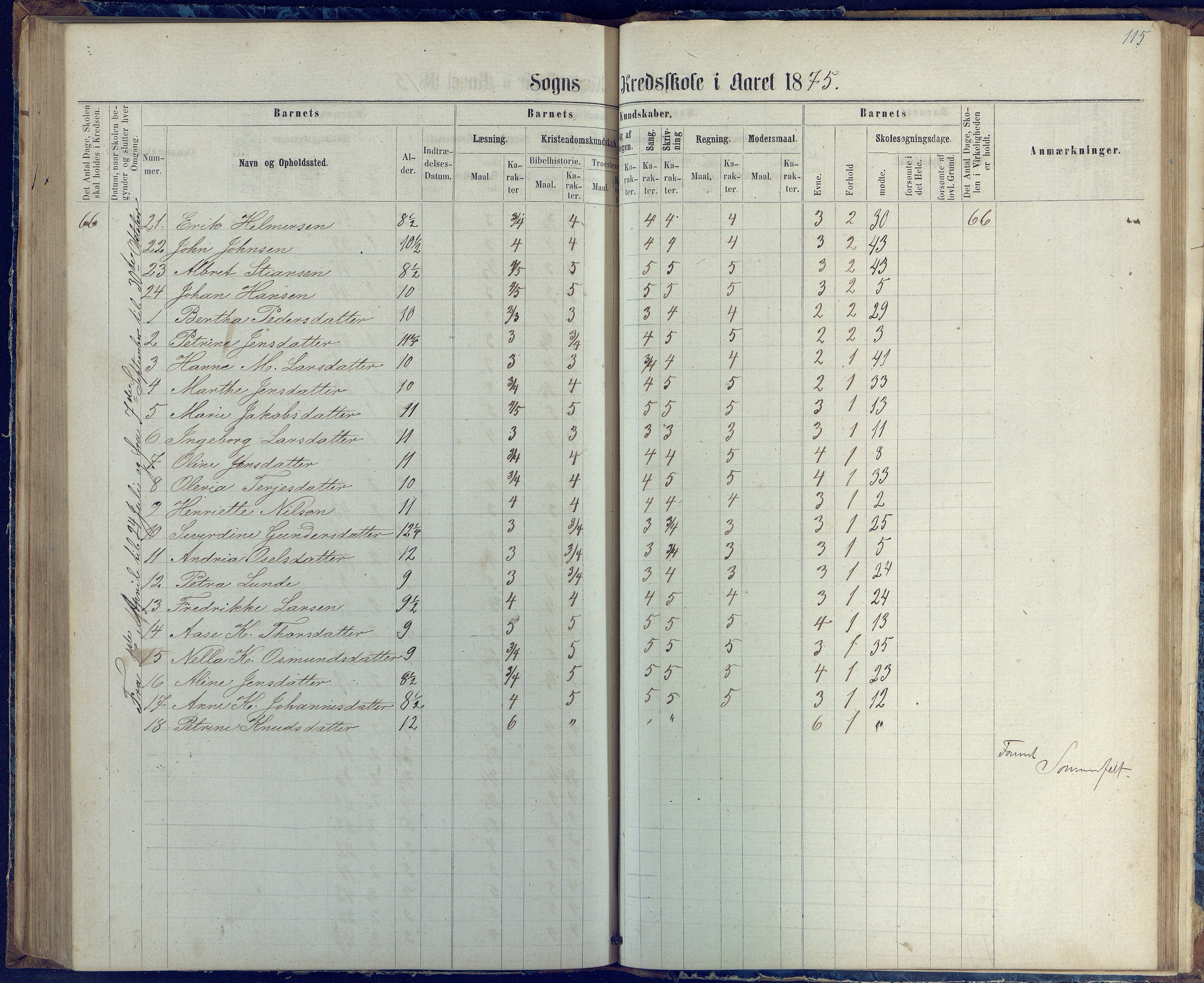 Øyestad kommune frem til 1979, AAKS/KA0920-PK/06/06G/L0002: Skoleprotokoll, 1863-1875, p. 115