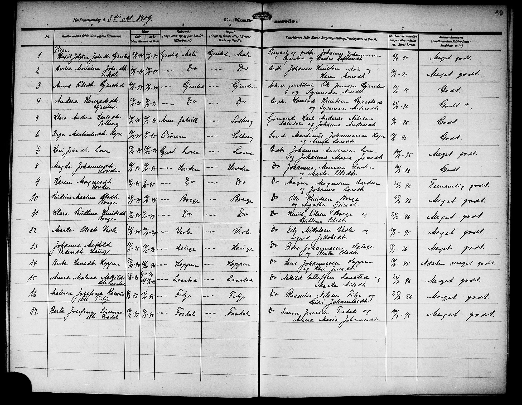 Haus sokneprestembete, AV/SAB-A-75601/H/Hab: Parish register (copy) no. C 4, 1907-1922, p. 69
