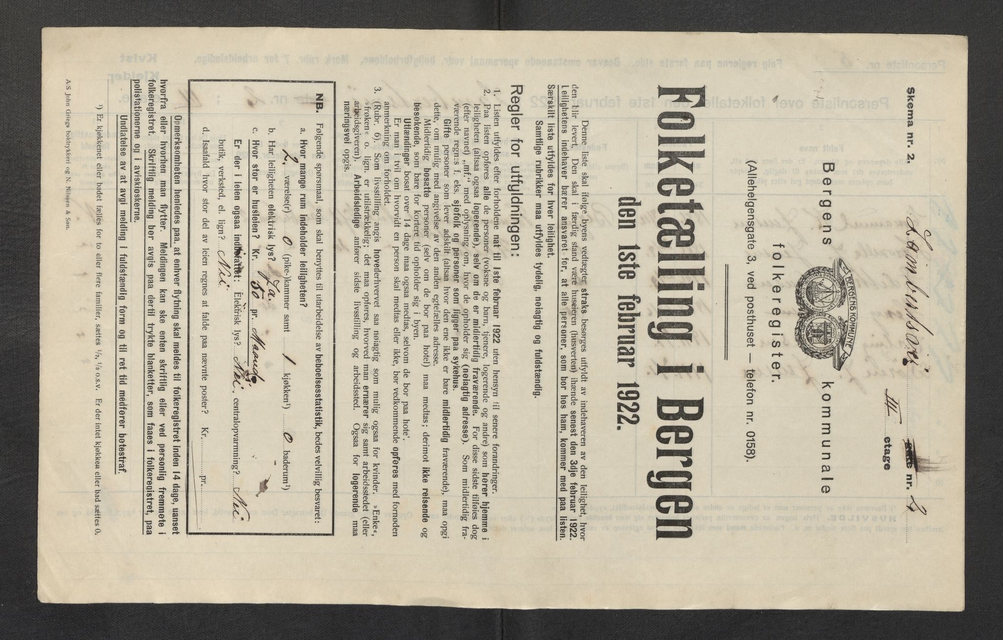 SAB, Municipal Census 1922 for Bergen, 1922, p. 22170