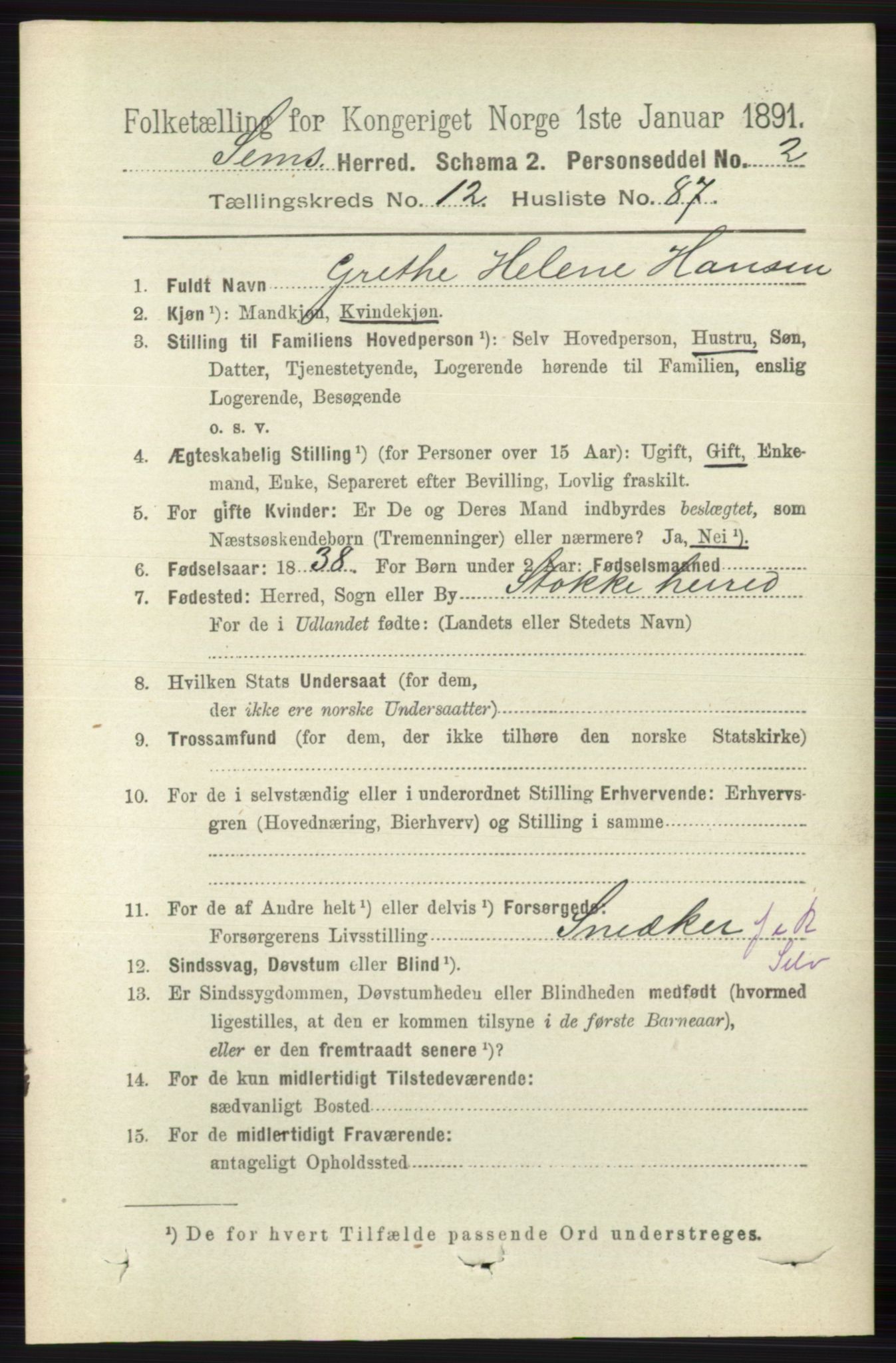 RA, 1891 census for 0721 Sem, 1891, p. 6306