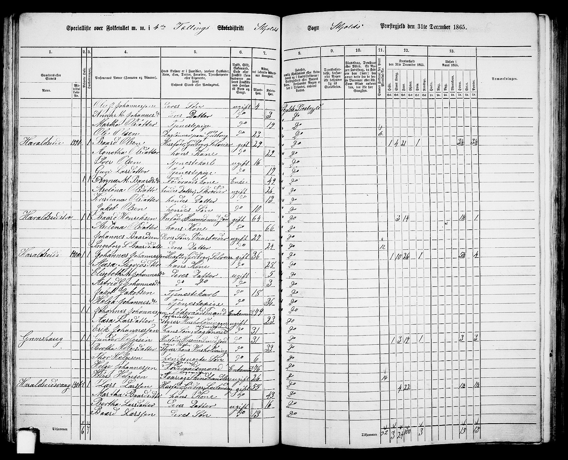 RA, 1865 census for Skjold, 1865, p. 63