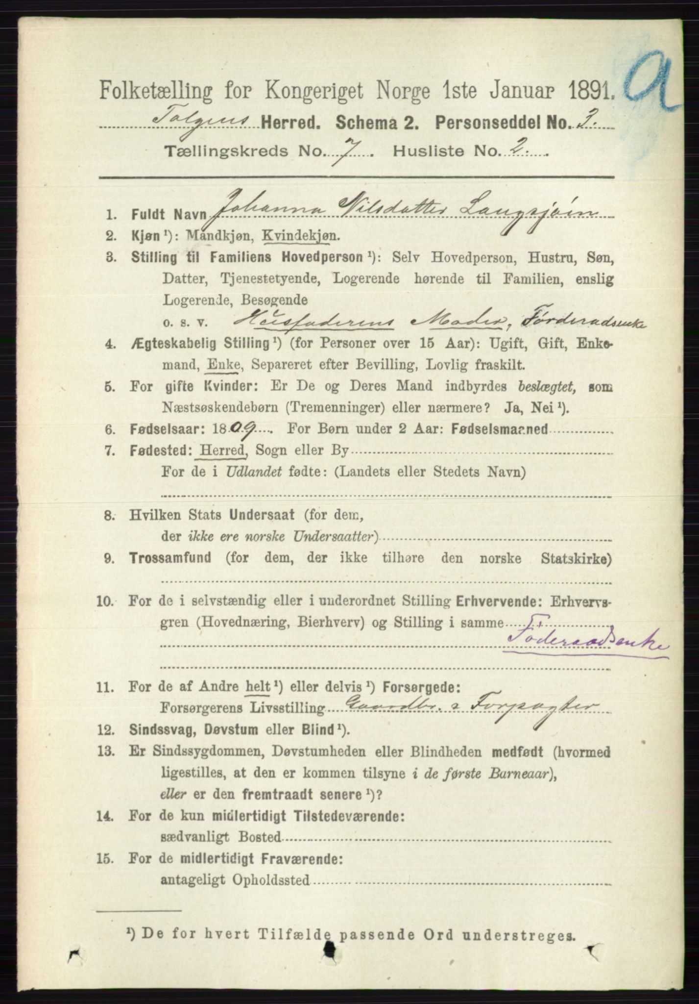 RA, 1891 census for 0436 Tolga, 1891, p. 2033