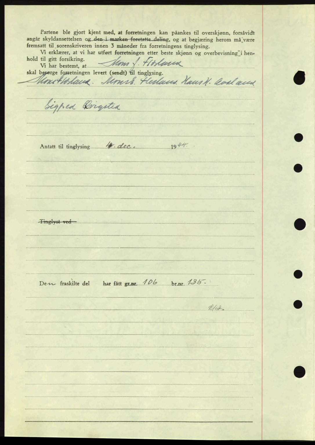 Midhordland sorenskriveri, SAB/A-3001/1/G/Gb/Gbj/L0019: Mortgage book no. A37-38, 1944-1945, Diary no: : 3837/1944