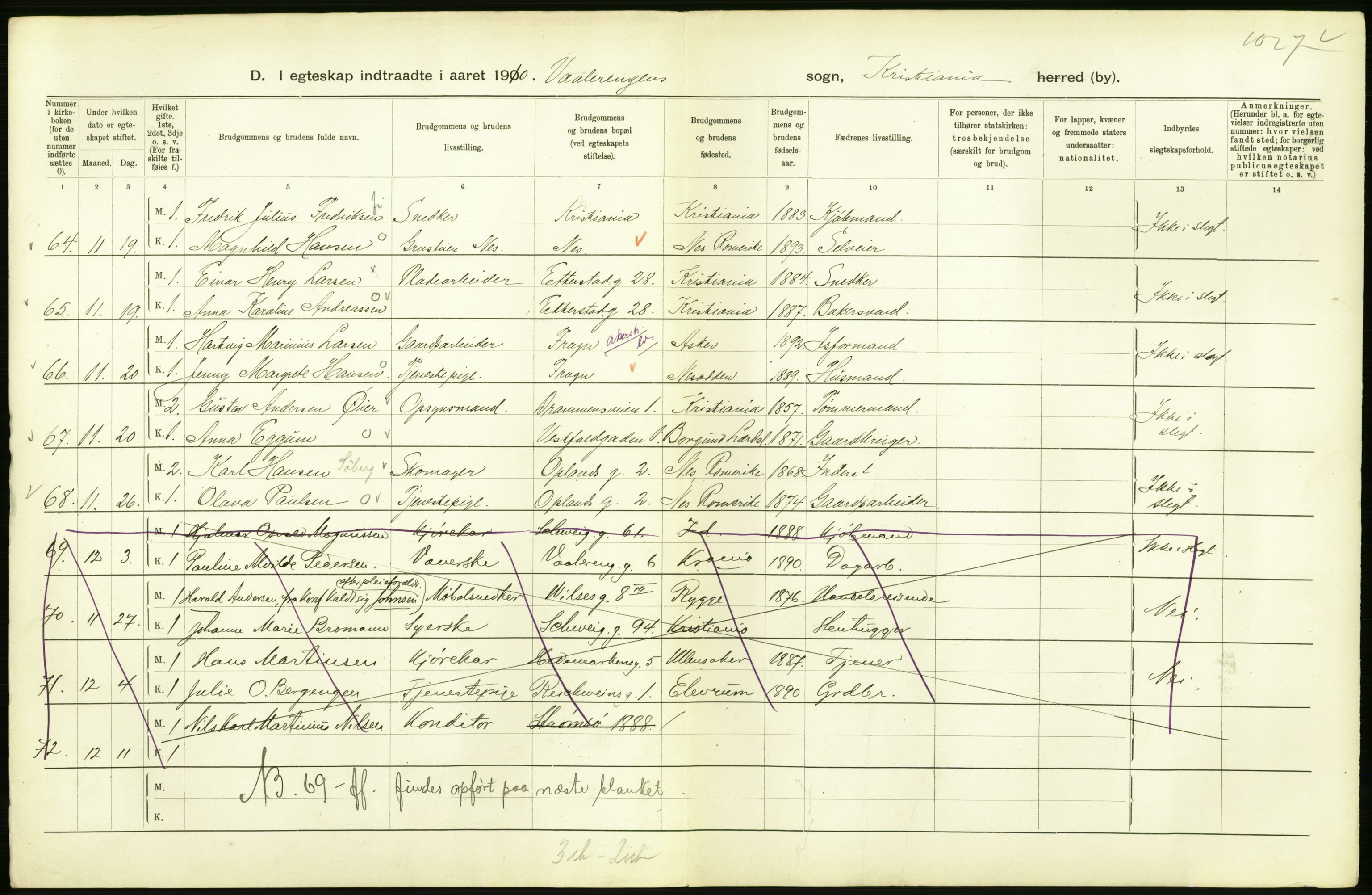 Statistisk sentralbyrå, Sosiodemografiske emner, Befolkning, AV/RA-S-2228/D/Df/Dfa/Dfah/L0009: Kristiania: Gifte og dødfødte., 1910, p. 50