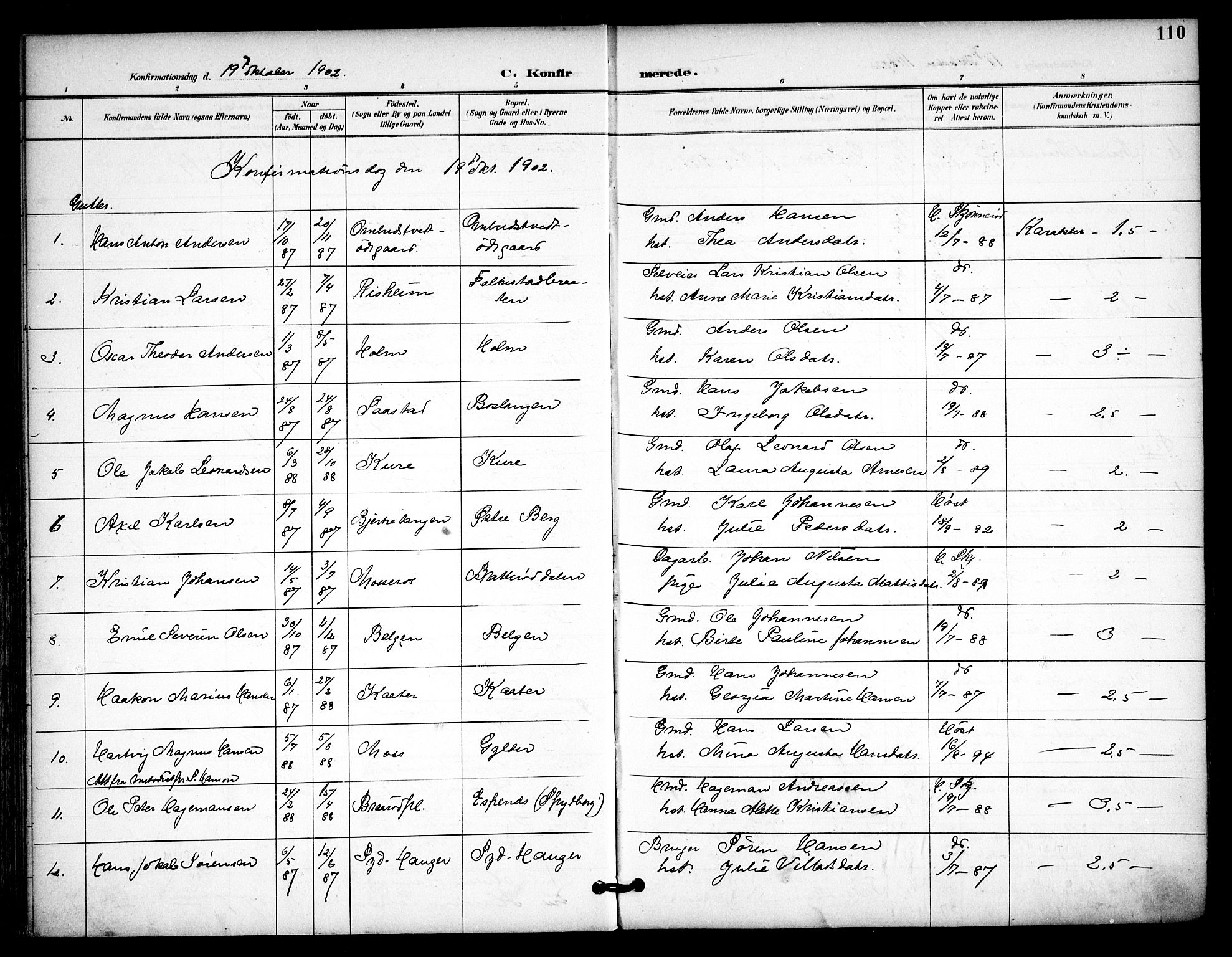 Våler prestekontor Kirkebøker, SAO/A-11083/F/Fa/L0011: Parish register (official) no. I 11, 1893-1909, p. 110