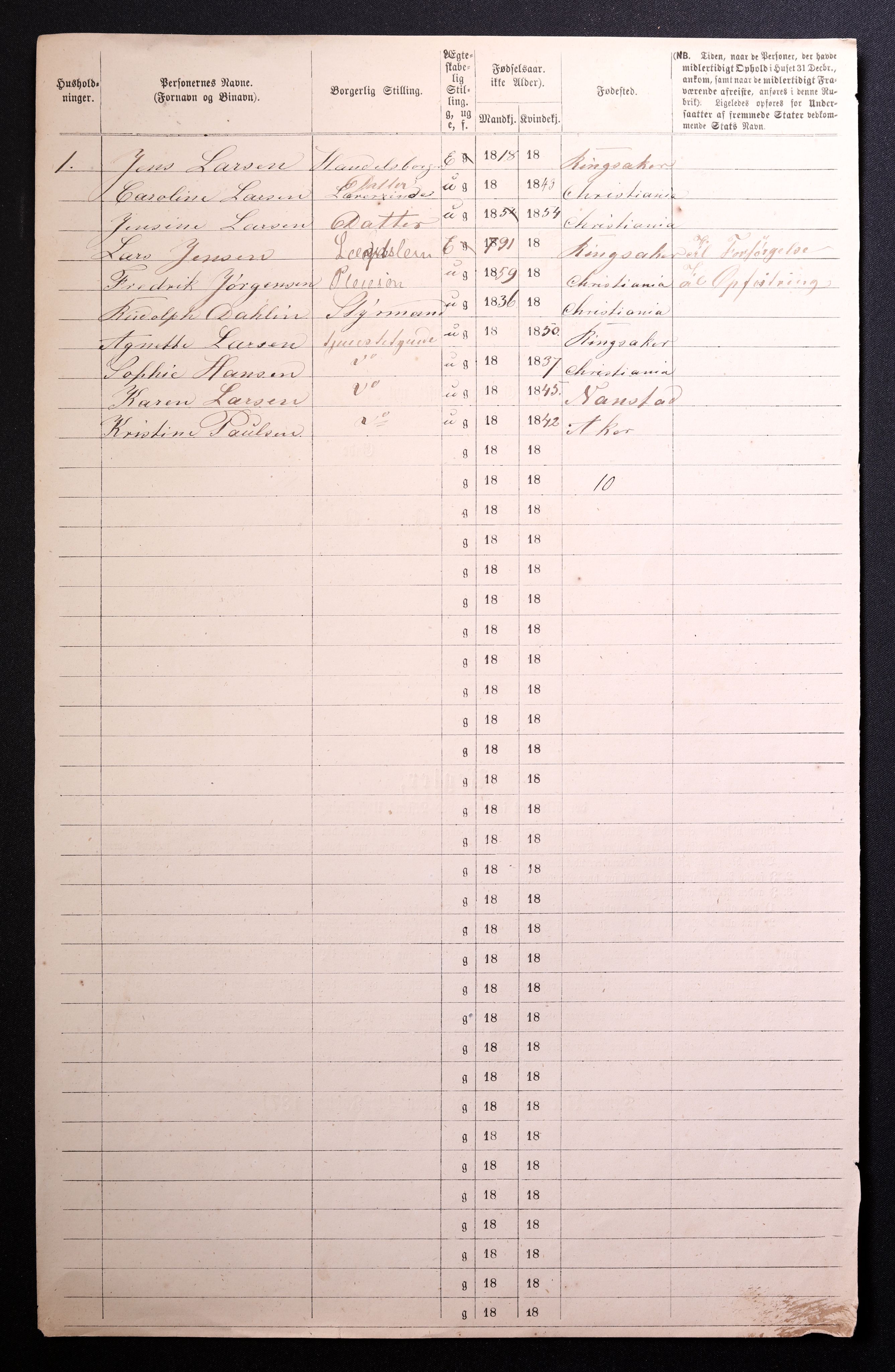 RA, 1870 census for 0301 Kristiania, 1870, p. 1353