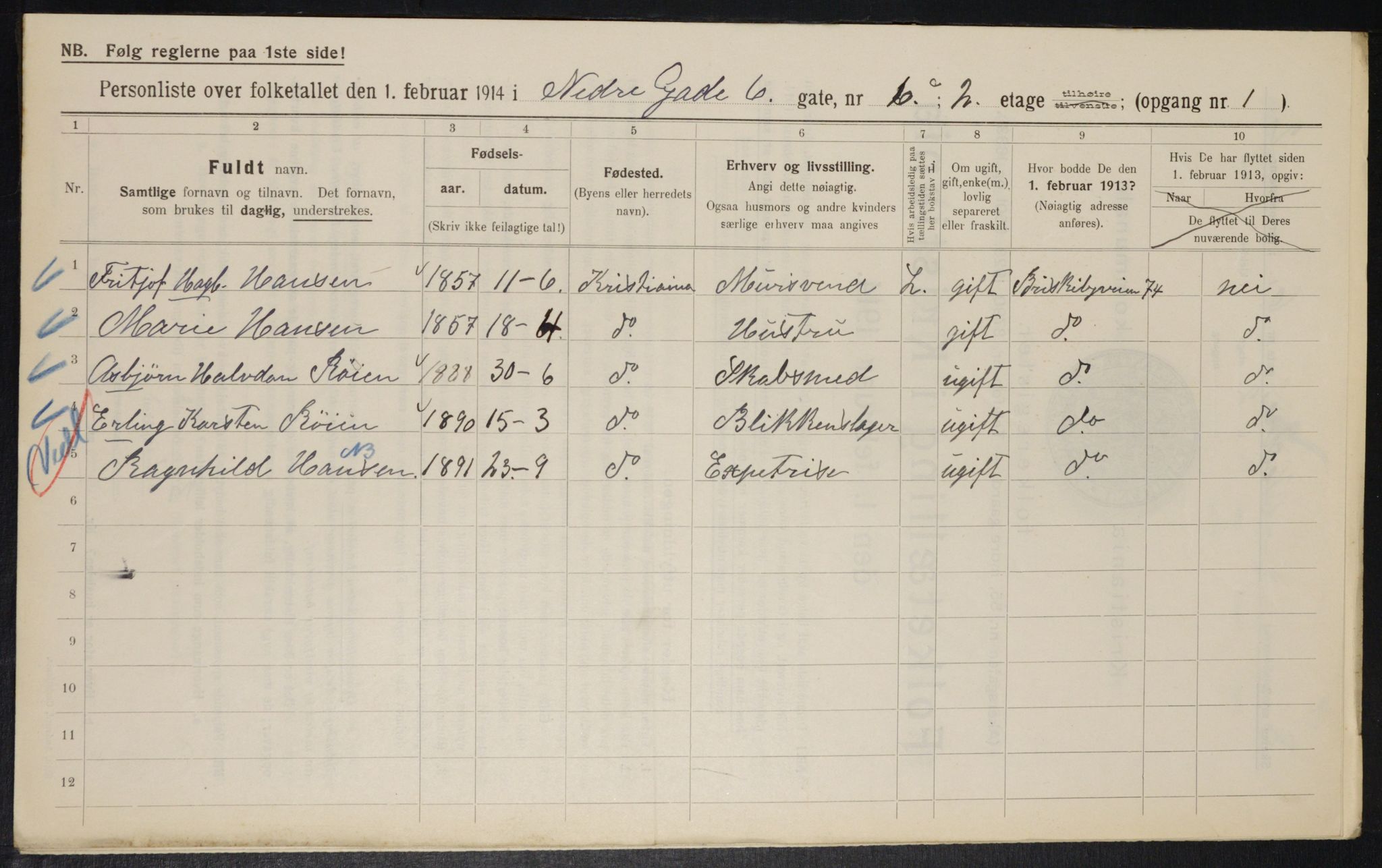 OBA, Municipal Census 1914 for Kristiania, 1914, p. 69173