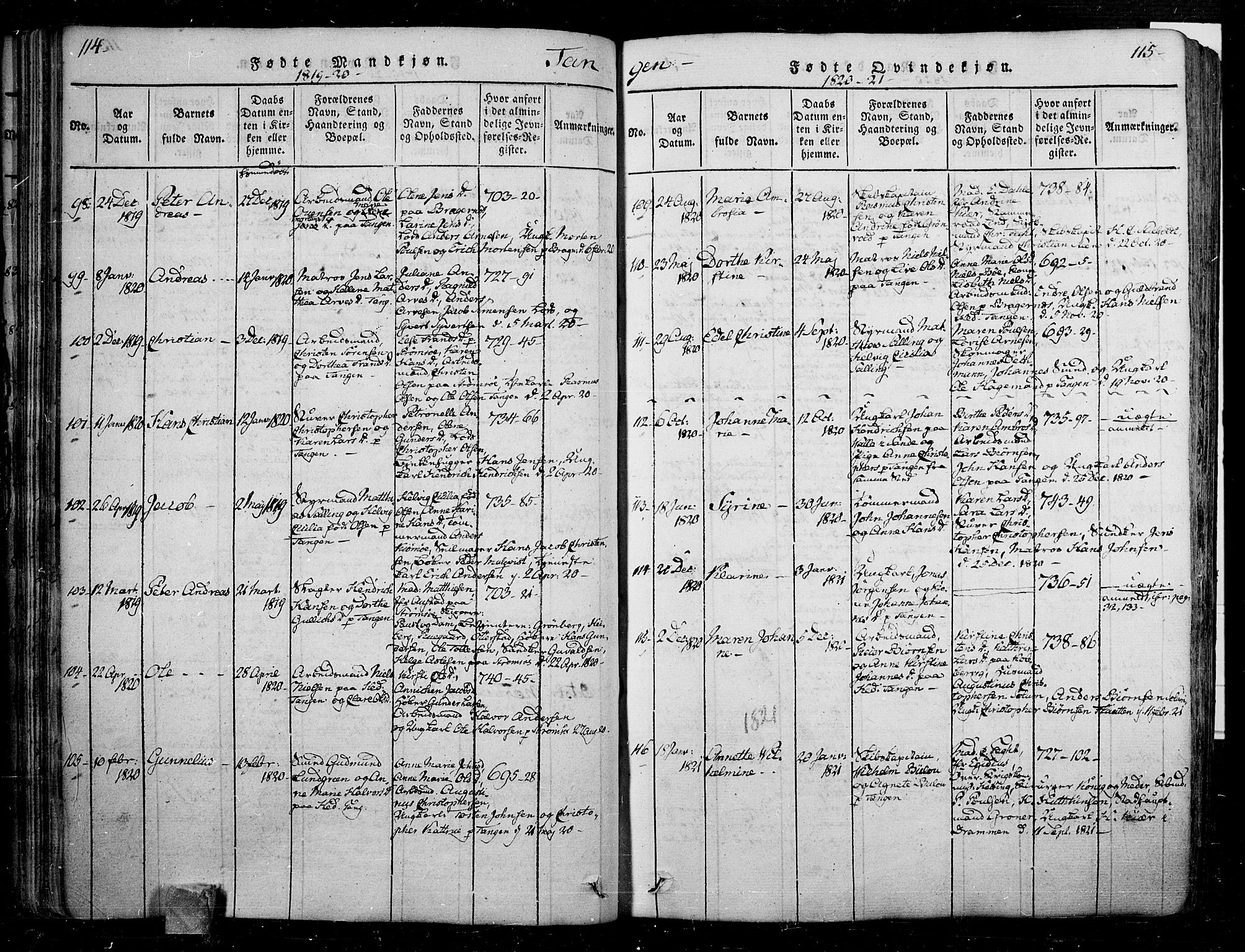 Skoger kirkebøker, AV/SAKO-A-59/F/Fa/L0002: Parish register (official) no. I 2 /2, 1814-1842, p. 114-115